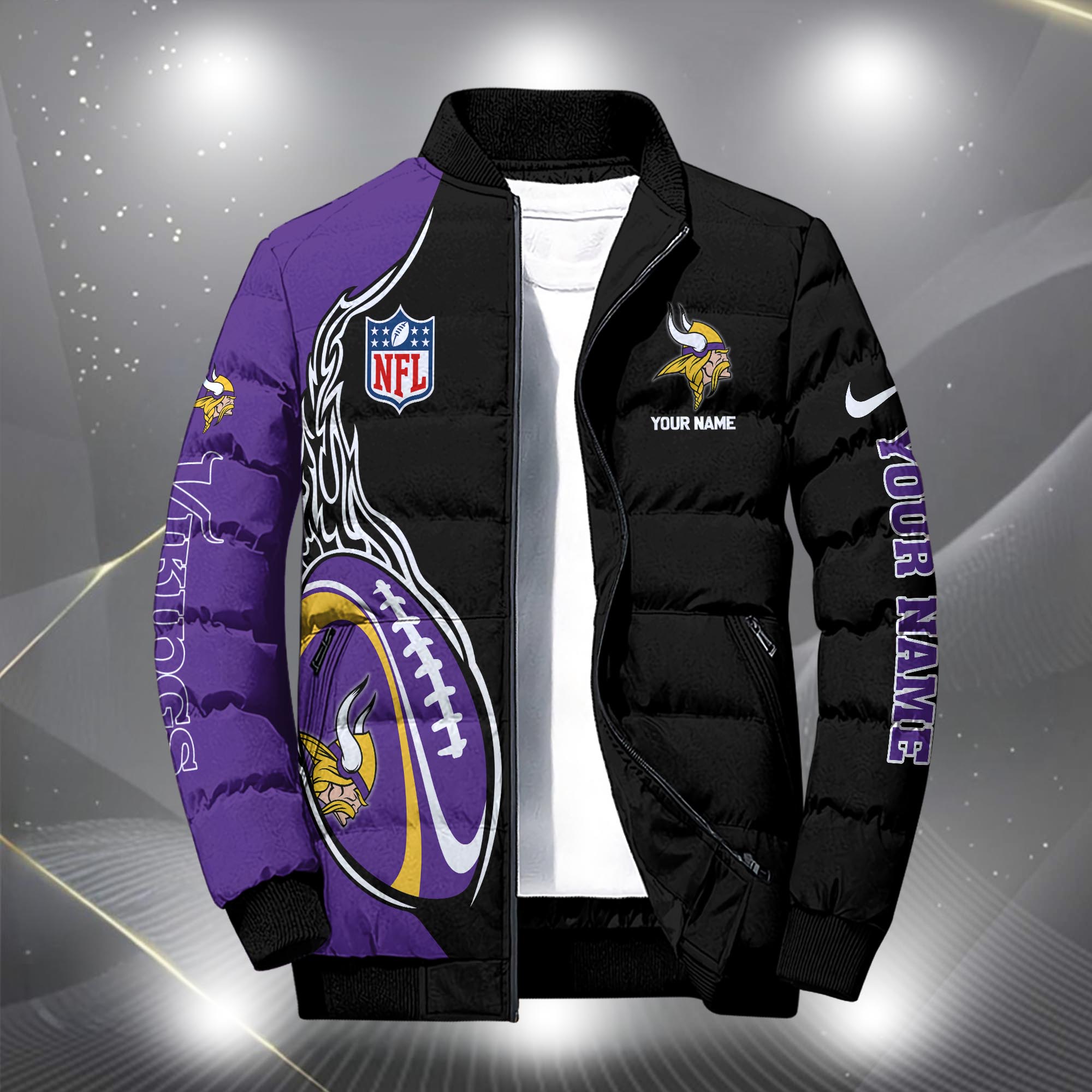Alternative view of Minnesota Vikings Puffer Jacket Custom Your Name, Sport Jacket, FootBall Fan Gifts EHIVM-09303724N