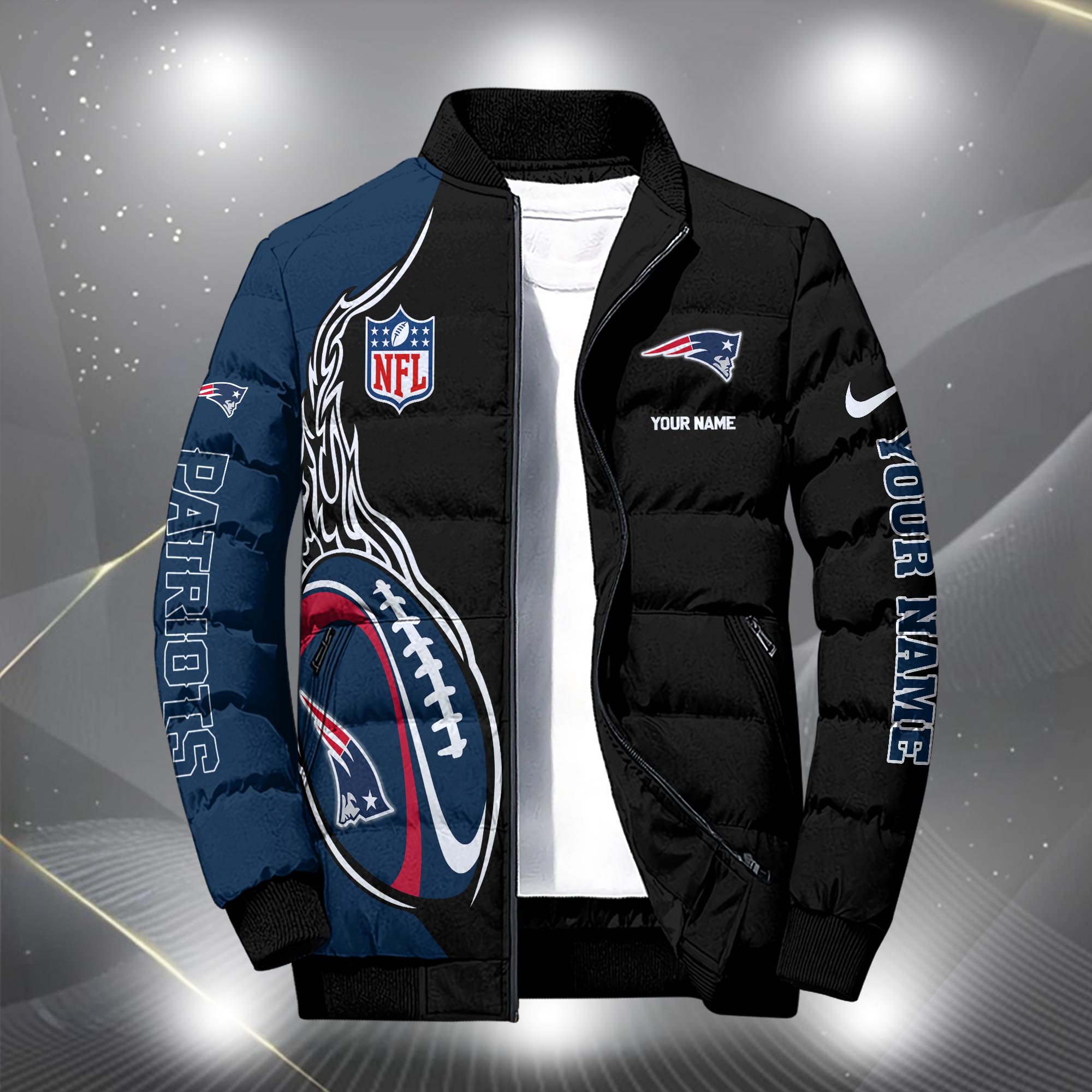 Alternative view of New England Patriots Puffer Jacket Custom Your Name, Sport Jacket, FootBall Fan Gifts EHIVM-09303724N
