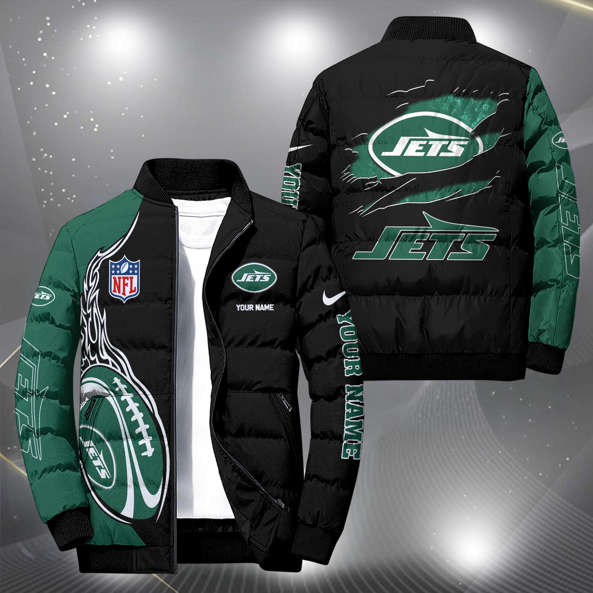 New York Jets Puffer Jacket Custom Your Name, Sport Jacket, FootBall Fan Gifts EHIVM-09303724N