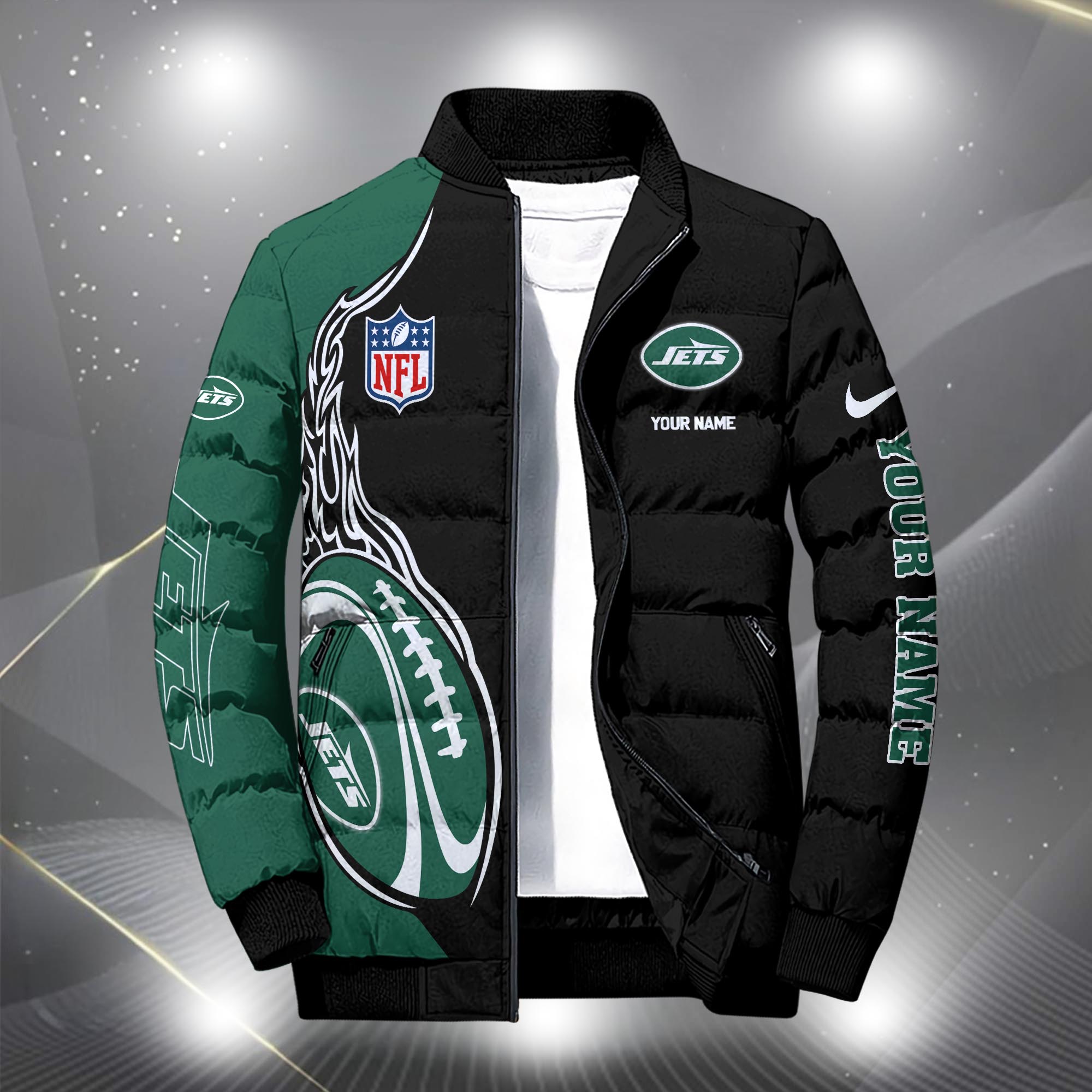 Alternative view of New York Jets Puffer Jacket Custom Your Name, Sport Jacket, FootBall Fan Gifts EHIVM-09303724N