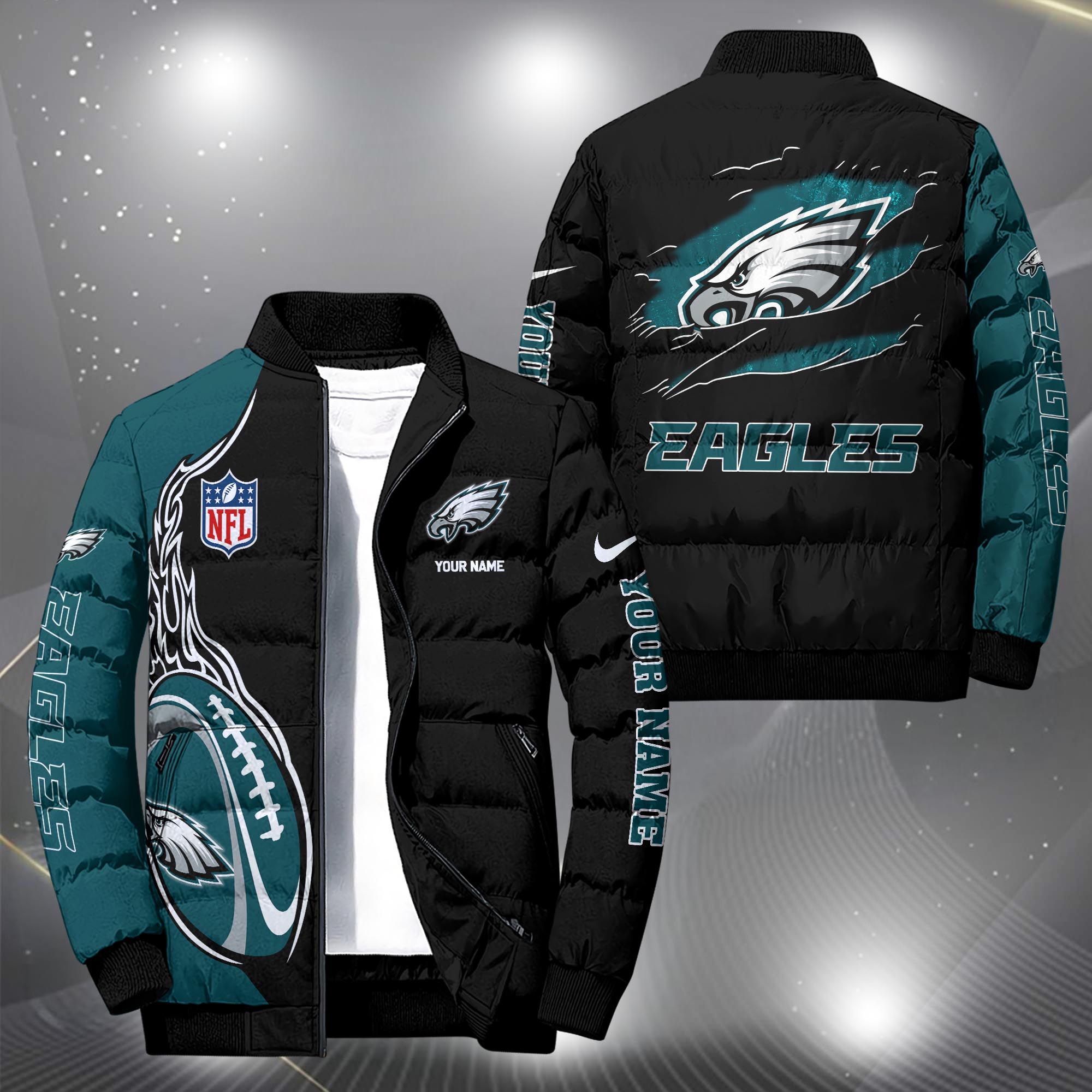 Philadelphia Eagles Puffer Jacket Custom Your Name, Sport Jacket, FootBall Fan Gifts EHIVM-09303724N