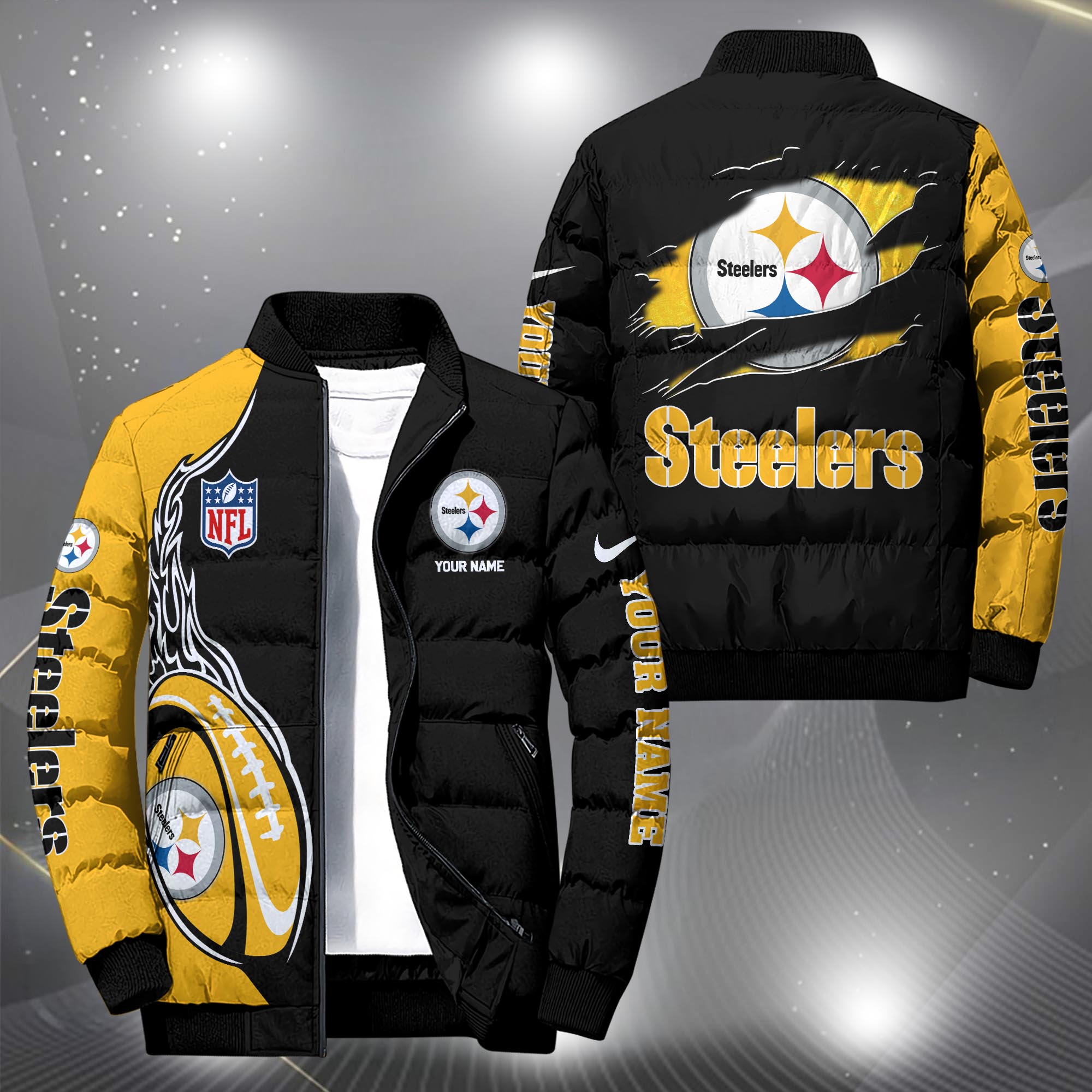 Pittsburgh Steelers Puffer Jacket Custom Your Name, Sport Jacket, FootBall Fan Gifts EHIVM-09303724N