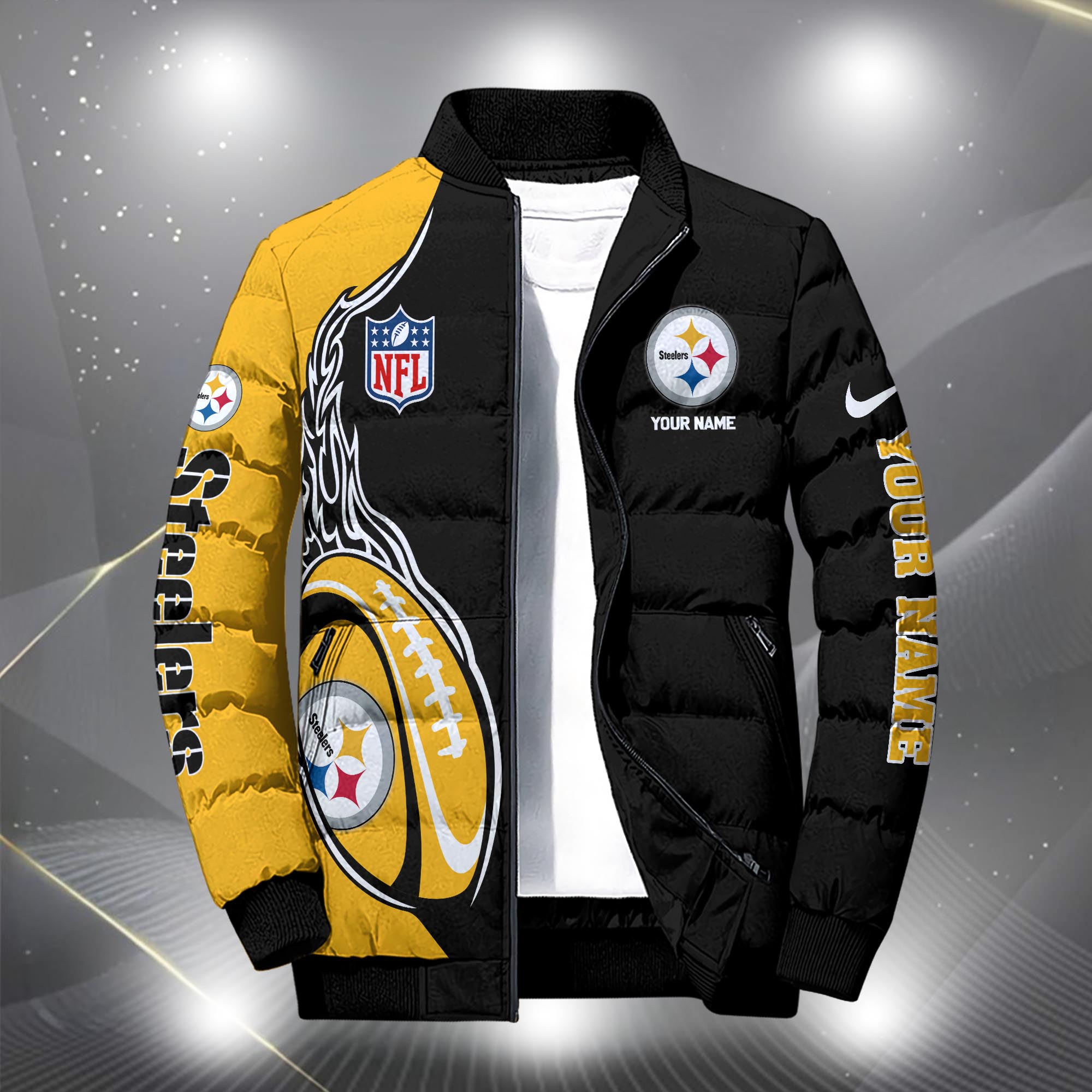 Alternative view of Pittsburgh Steelers Puffer Jacket Custom Your Name, Sport Jacket, FootBall Fan Gifts EHIVM-09303724N