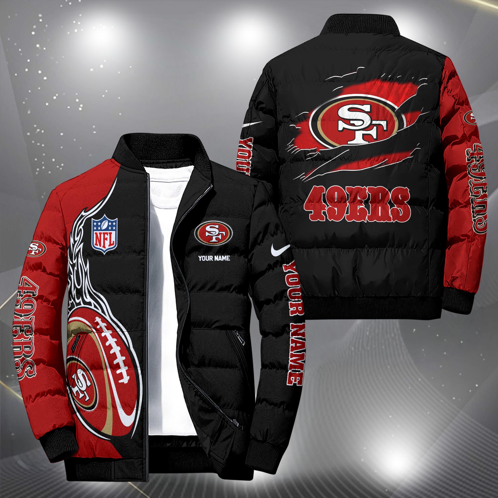 San Francisco 49ers Puffer Jacket Custom Your Name, Sport Jacket, FootBall Fan Gifts EHIVM-09303724N