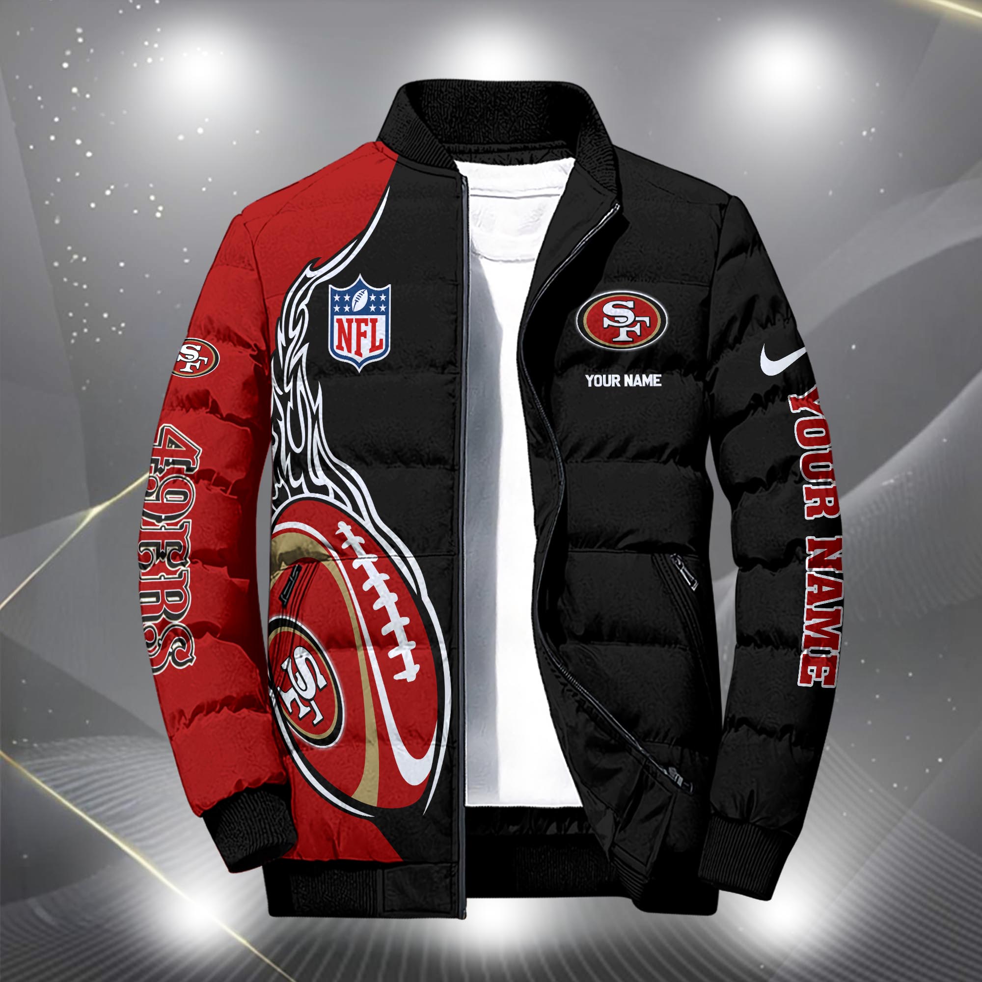 Alternative view of San Francisco 49ers Puffer Jacket Custom Your Name, Sport Jacket, FootBall Fan Gifts EHIVM-09303724N
