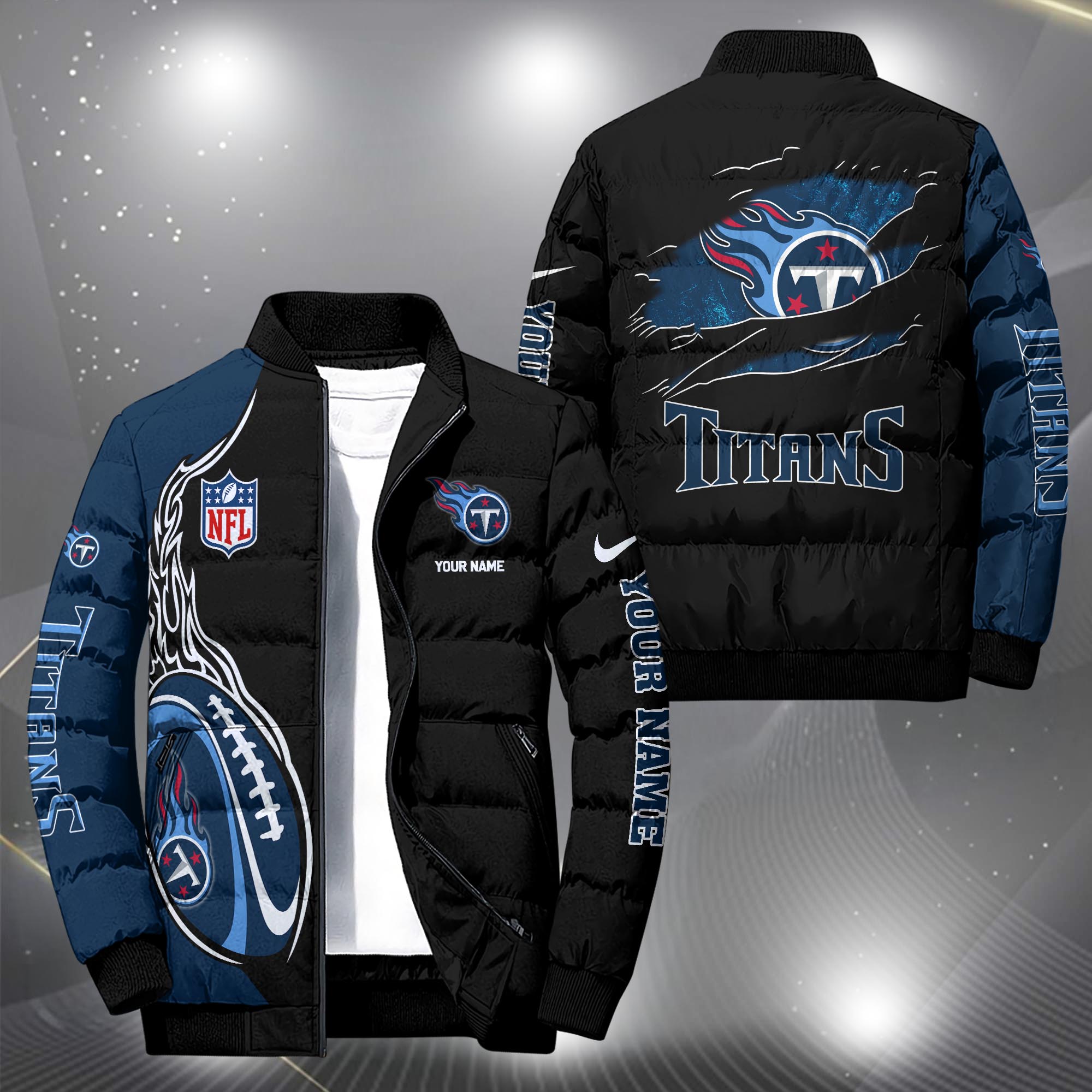 Tennessee Titans Puffer Jacket Custom Your Name, Sport Jacket, FootBall Fan Gifts EHIVM-09303724N