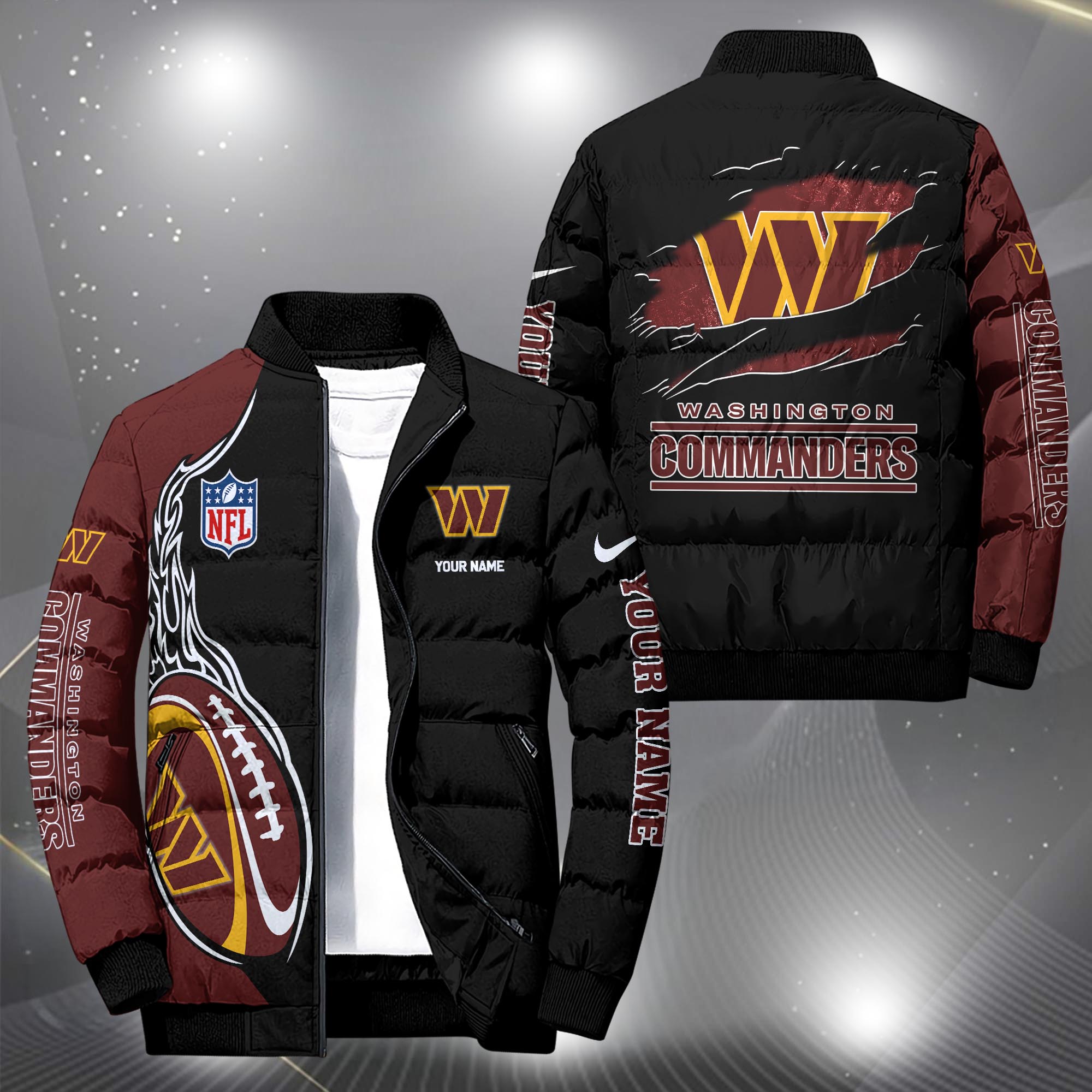 Washington Commanders Puffer Jacket Custom Your Name, Sport Jacket, FootBall Fan Gifts EHIVM-09303724N