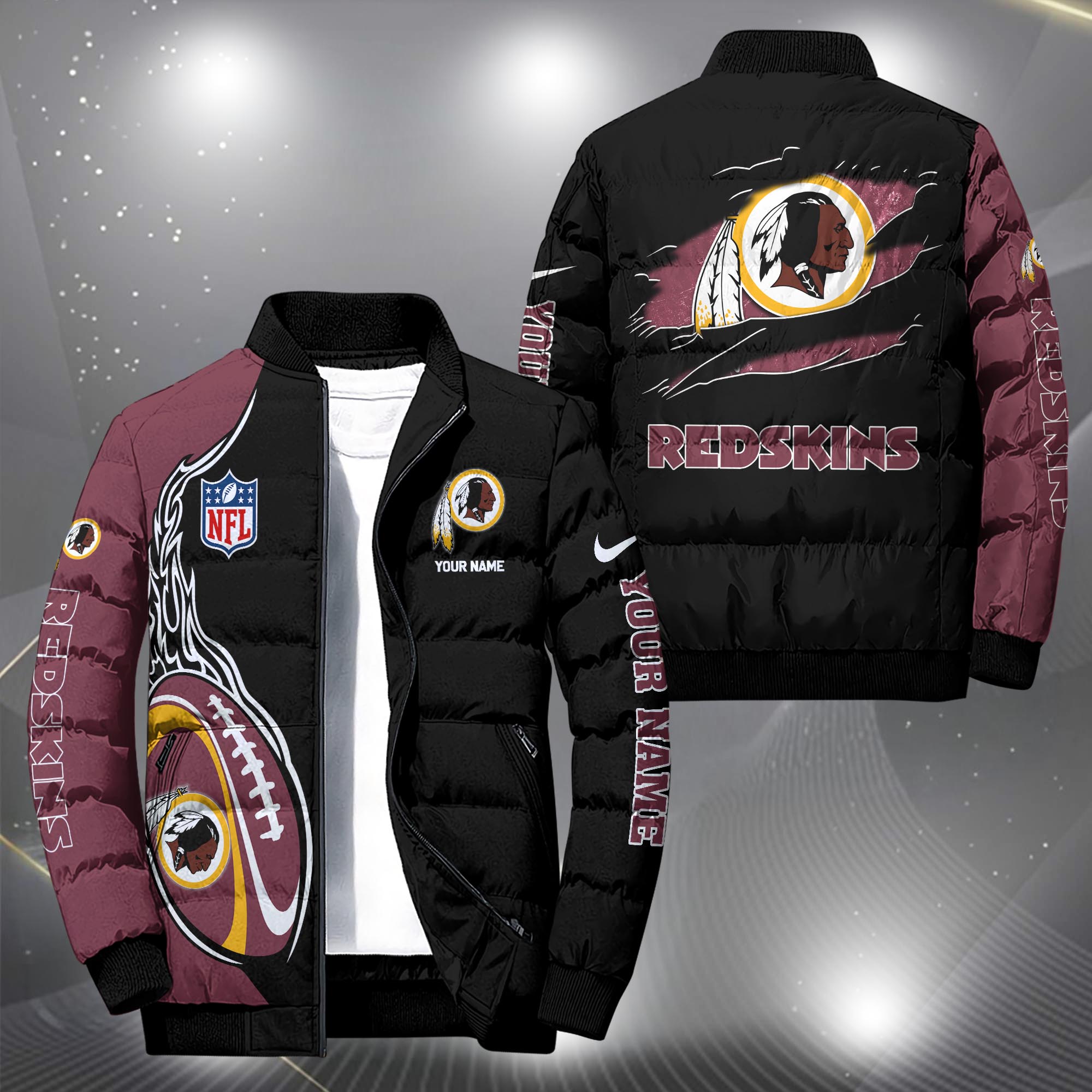 Washington Redskins Puffer Jacket Custom Your Name, Sport Jacket, FootBall Fan Gifts EHIVM-09303724N