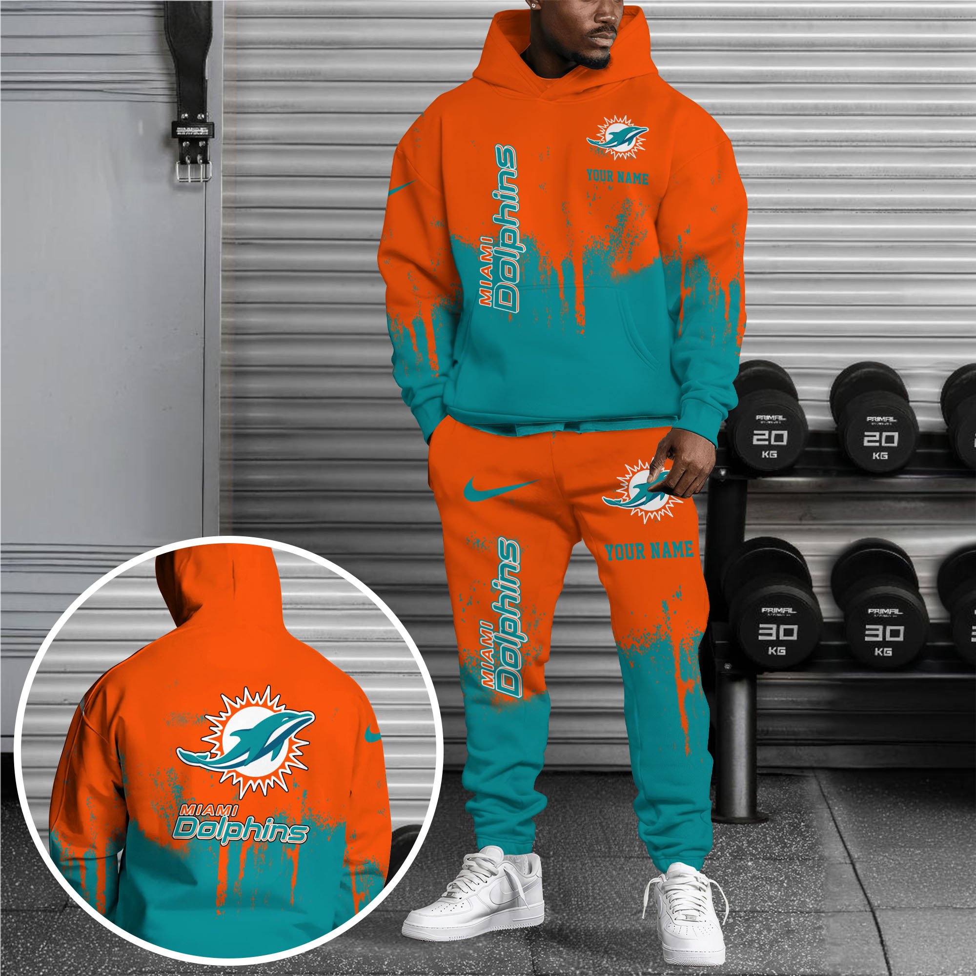 Miami Dolphins Combo Hoodie And Sweatpants Custom Name, Gift For Sport EHIVM-62881N