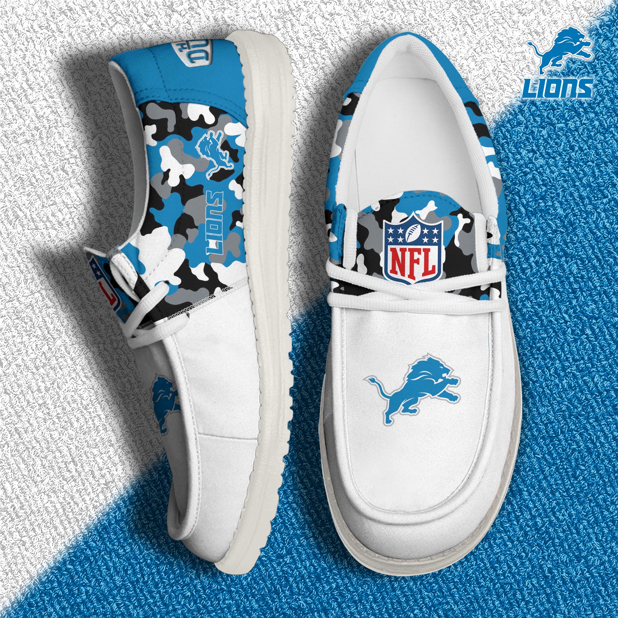 Detroit Lions Football H-D Canvas Loafer Shoes Custom Your Name, Sport Shoes For Fan, Fan Gifts EHIVM-04031614N