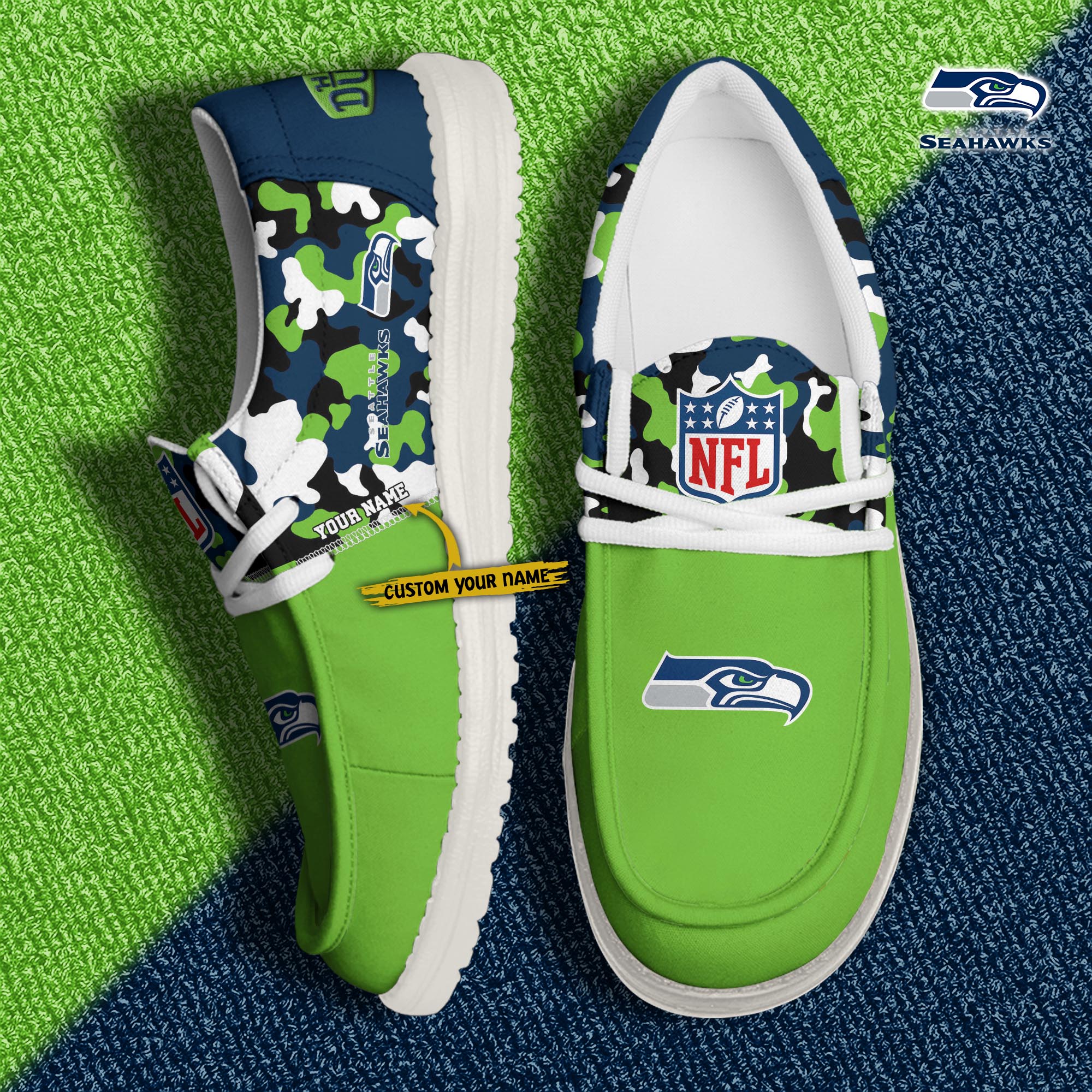 Alternative view of Seattle Seahawks Football H-D Canvas Loafer Shoes Custom Your Name, Sport Shoes For Fan, Fan Gifts EHIVM-04031614N