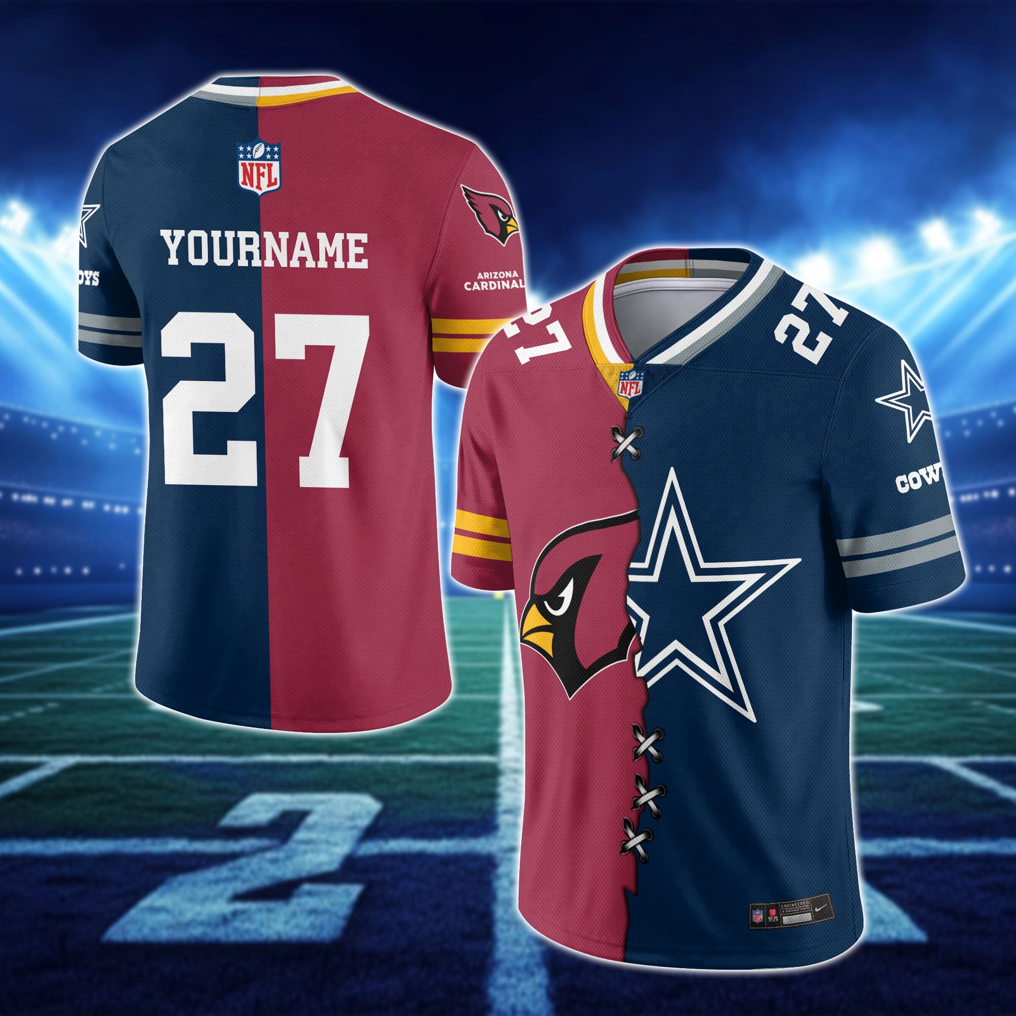 Alternative view of Arizona Cardinals House Divided Vneck Football Jersey Custom Any Teams, Custom Name, Number And Team, House Divided Football Gift EHIVM-10033806N