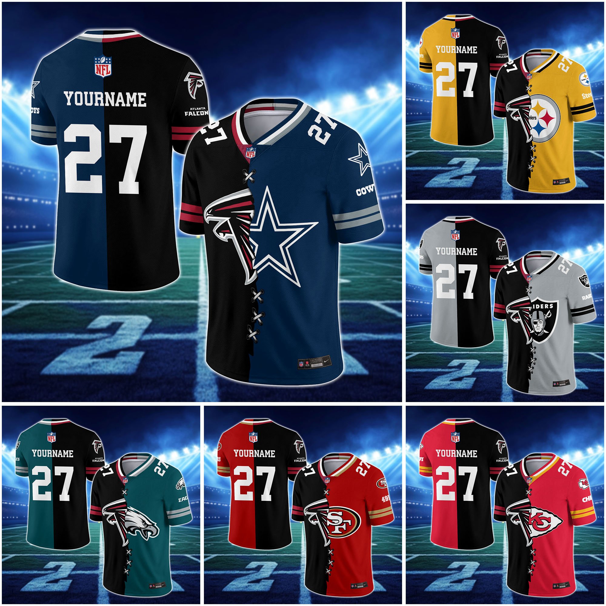 Atlanta Falcons House Divided Vneck Football Jersey Custom Any Teams, Custom Name, Number And Team, House Divided Football Gift EHIVM-10033806N