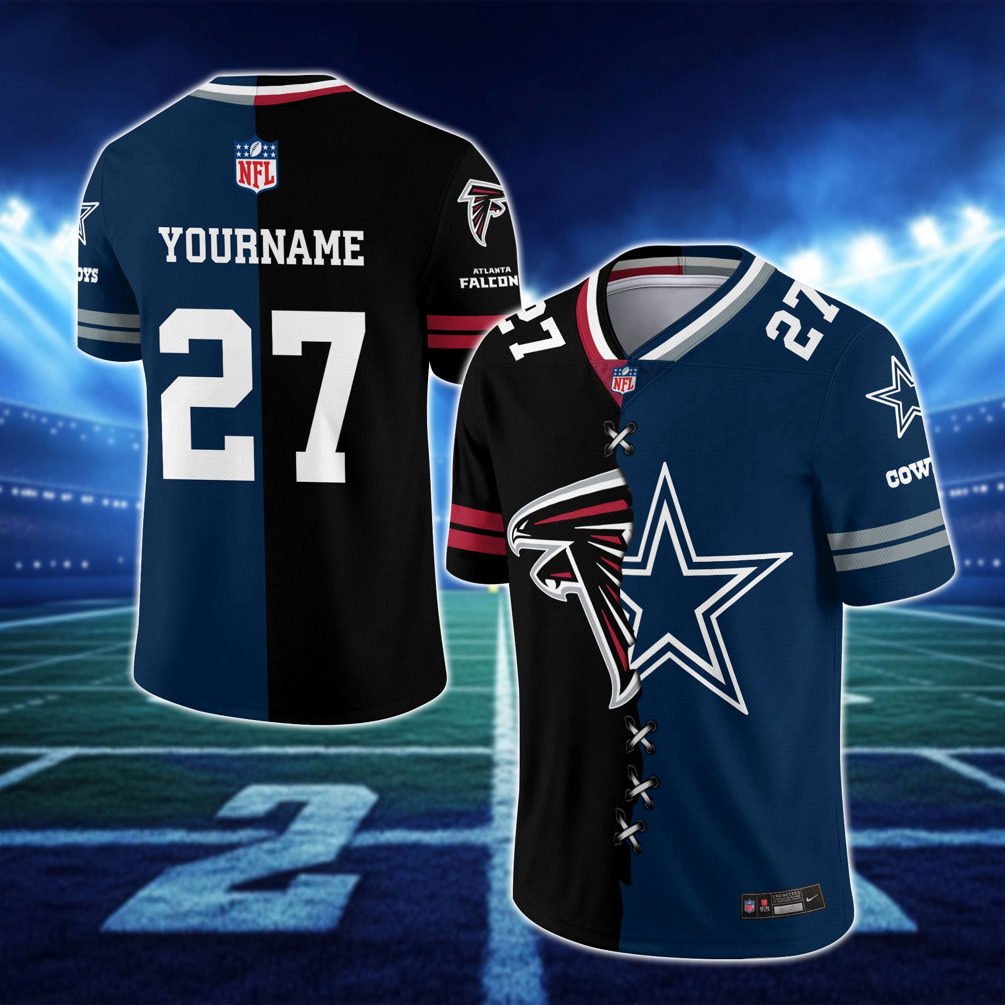 Alternative view of Atlanta Falcons House Divided Vneck Football Jersey Custom Any Teams, Custom Name, Number And Team, House Divided Football Gift EHIVM-10033806N