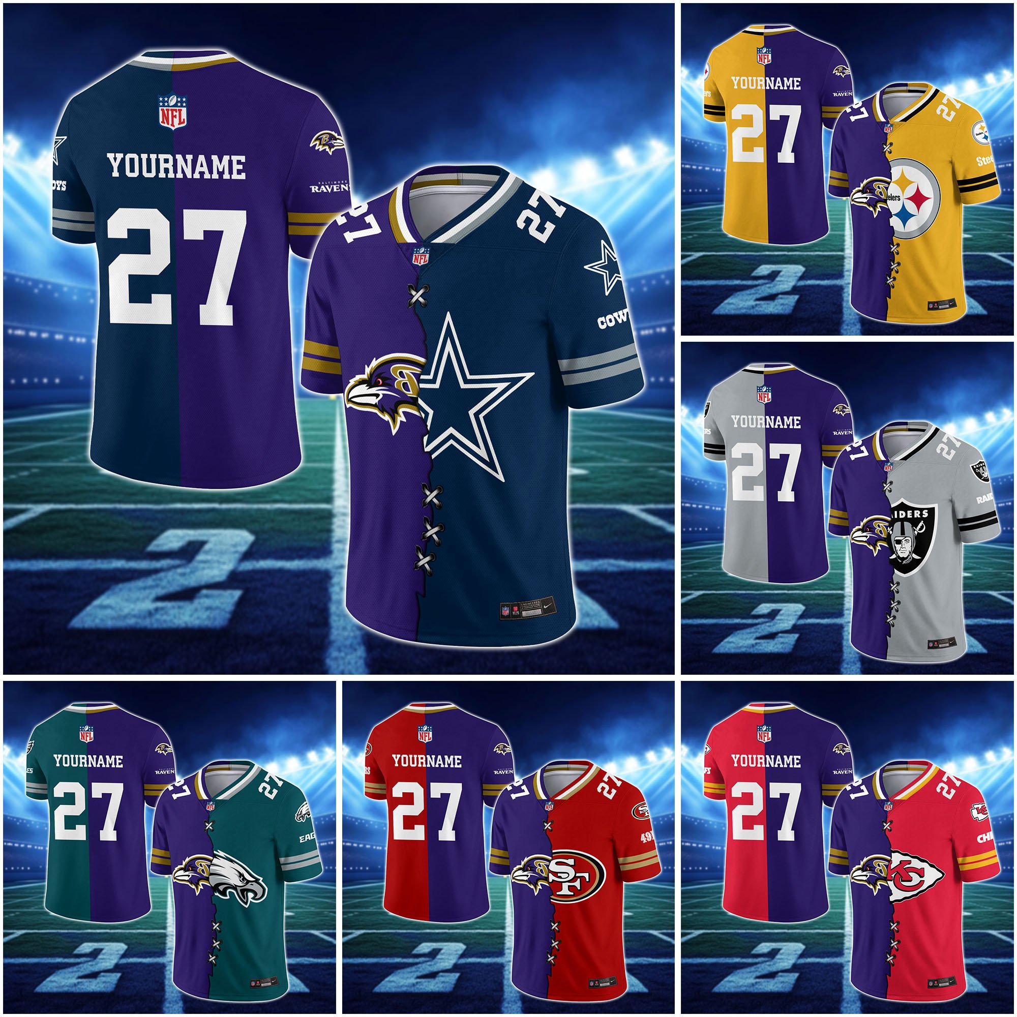 Baltimore Ravens House Divided Vneck Football Jersey Custom Any Teams, Custom Name, Number And Team, House Divided Football Gift EHIVM-10033806N