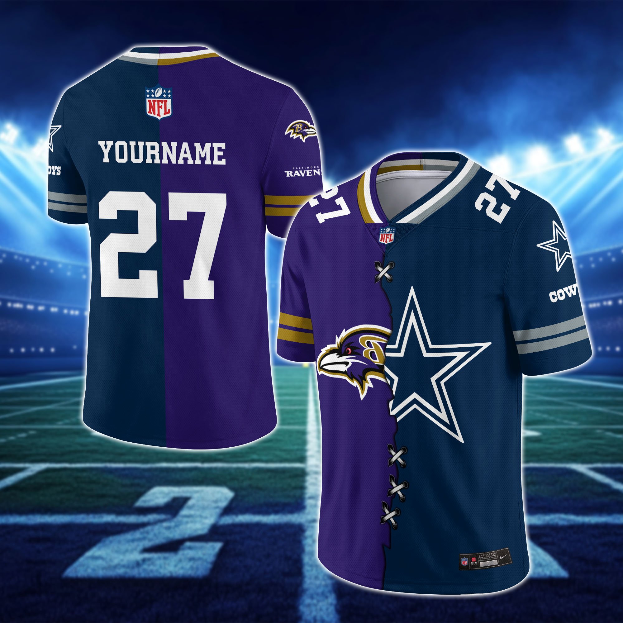 Alternative view of Baltimore Ravens House Divided Vneck Football Jersey Custom Any Teams, Custom Name, Number And Team, House Divided Football Gift EHIVM-10033806N