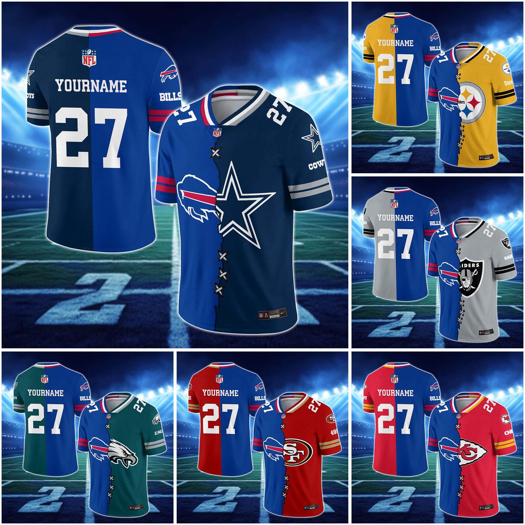 Buffalo Bills House Divided Vneck Football Jersey Custom Any Teams, Custom Name, Number And Team, House Divided Football Gift EHIVM-10033806N