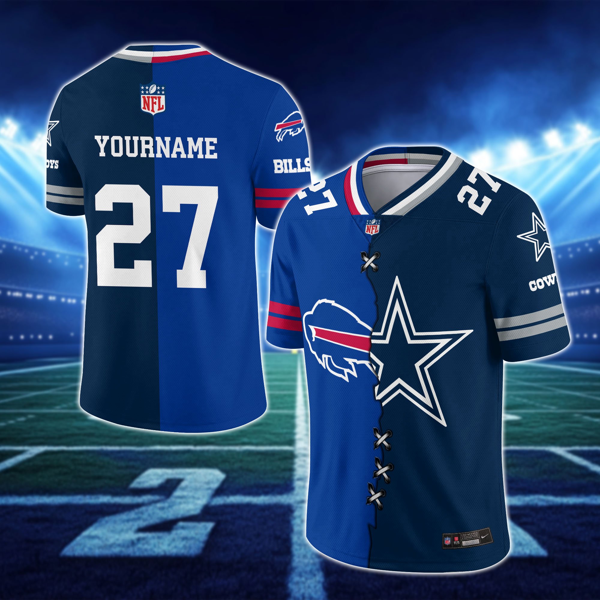 Alternative view of Buffalo Bills House Divided Vneck Football Jersey Custom Any Teams, Custom Name, Number And Team, House Divided Football Gift EHIVM-10033806N