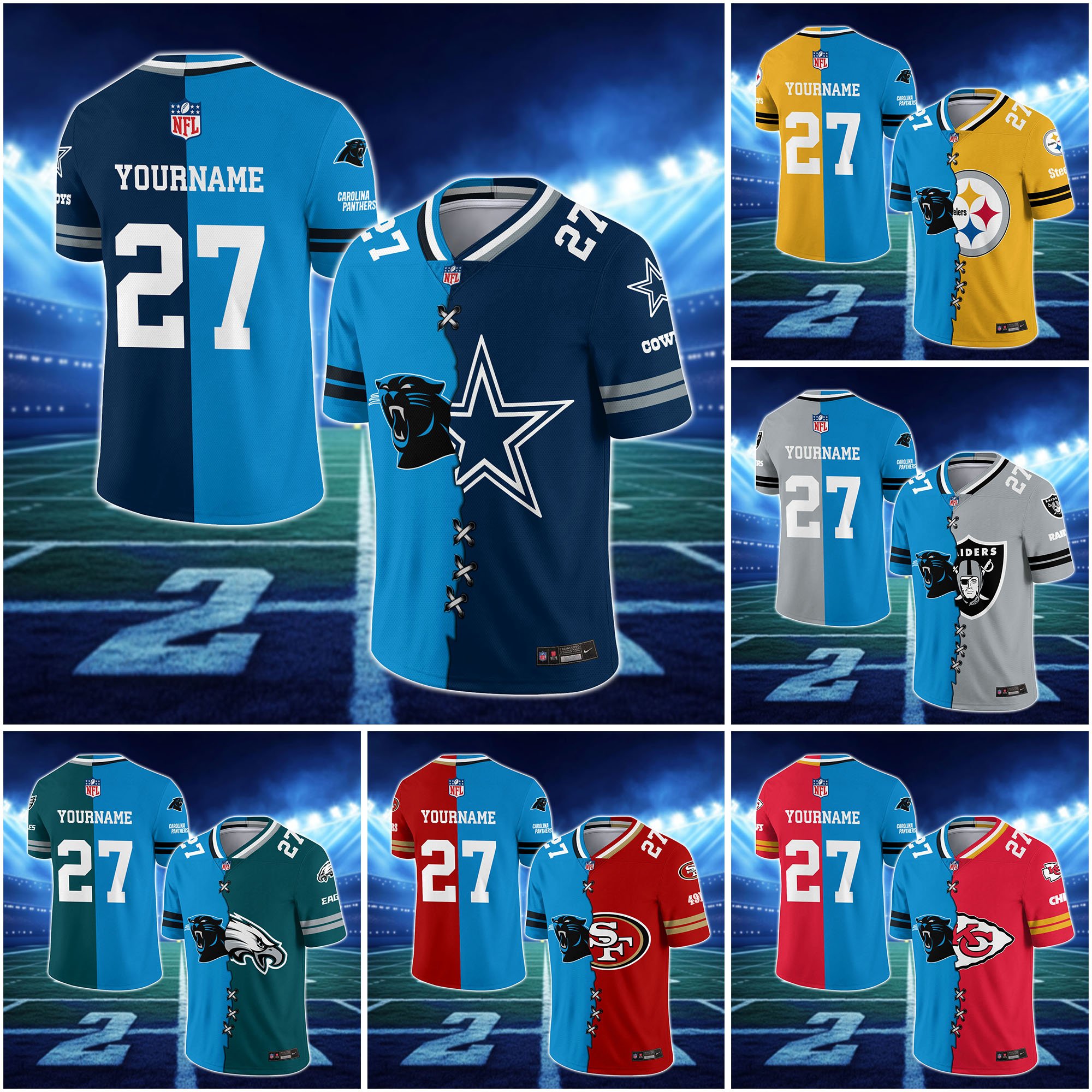 Carolina Panthers House Divided Vneck Football Jersey Custom Any Teams, Custom Name, Number And Team, House Divided Football Gift EHIVM-10033806N