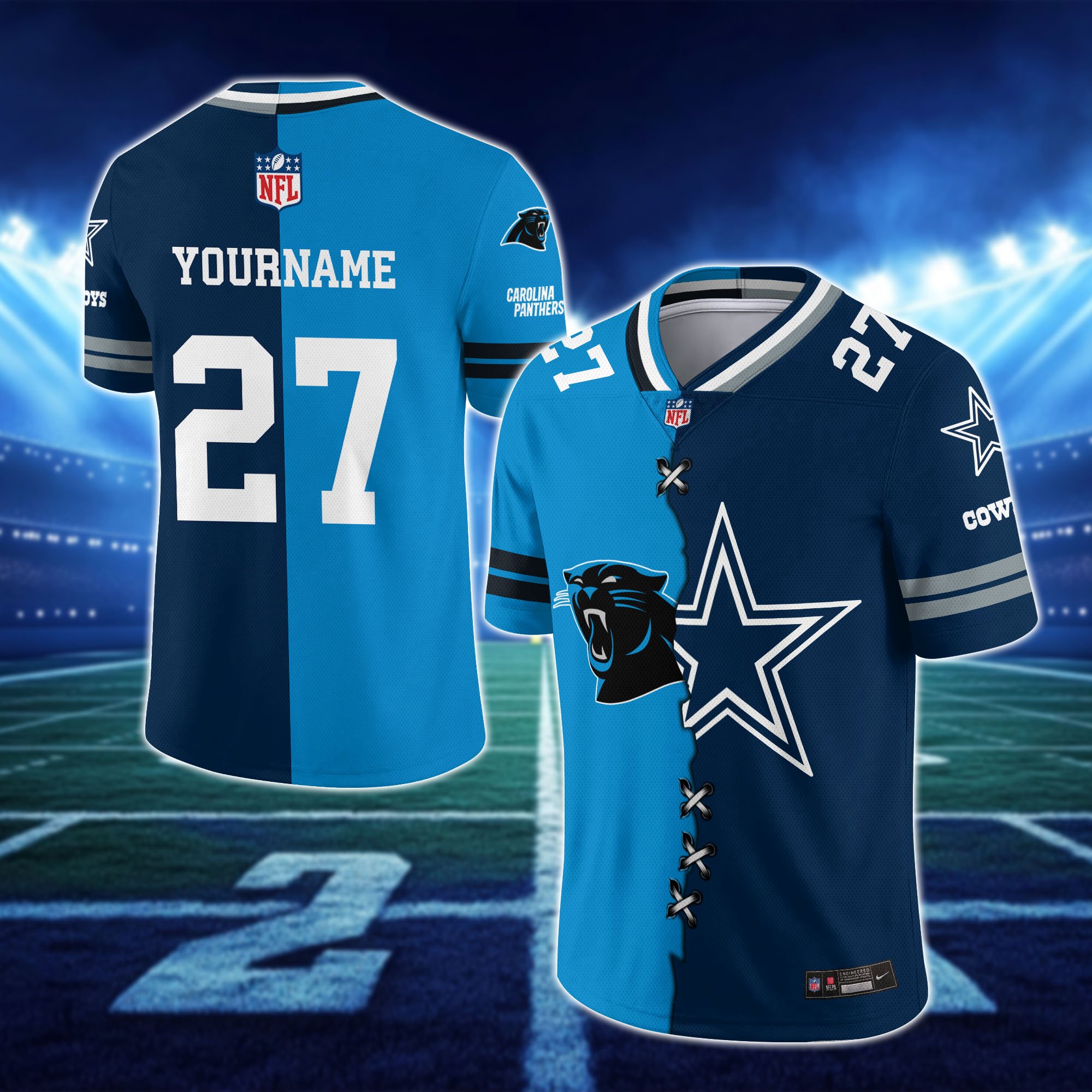 Alternative view of Carolina Panthers House Divided Vneck Football Jersey Custom Any Teams, Custom Name, Number And Team, House Divided Football Gift EHIVM-10033806N