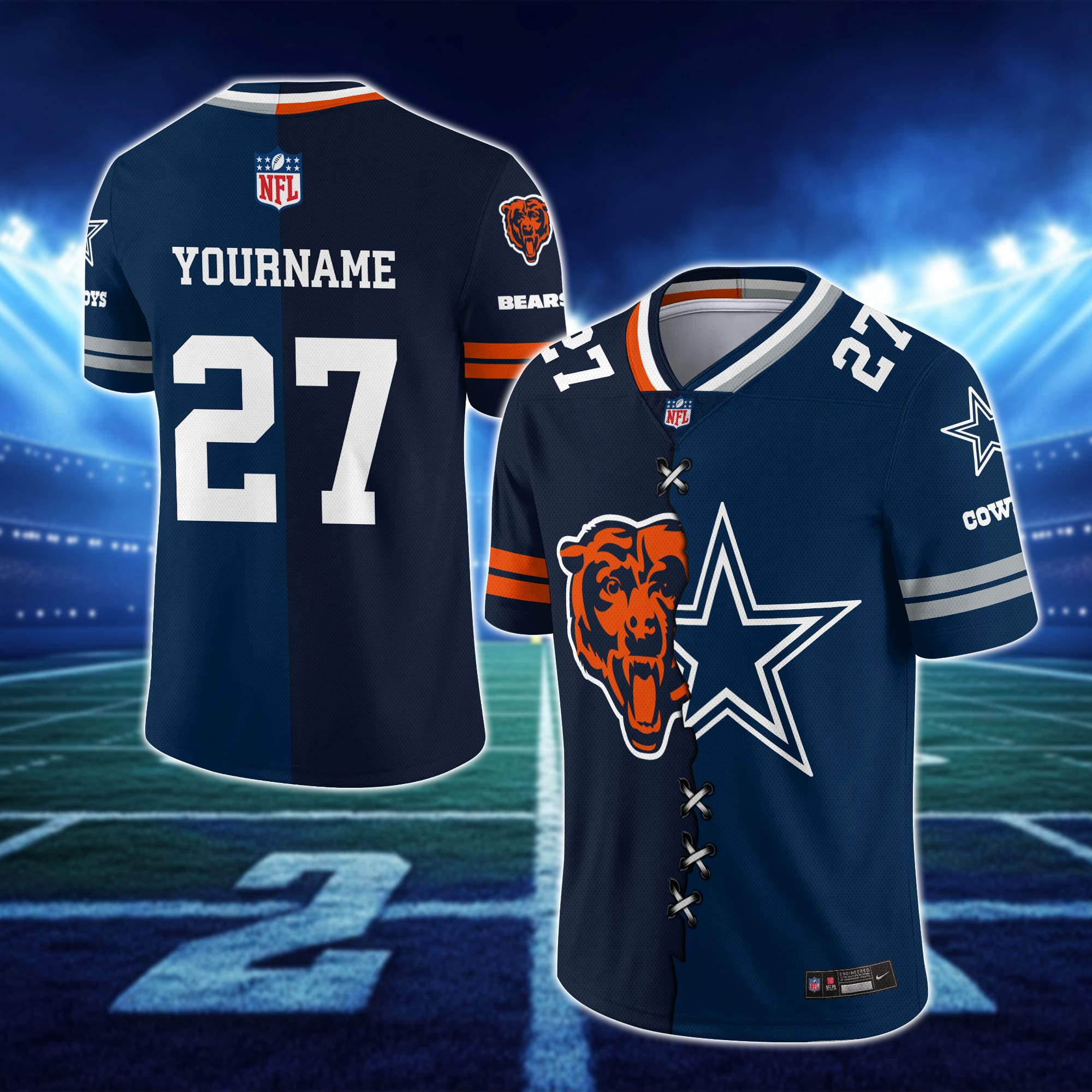 Alternative view of Chicago Bears House Divided Vneck Football Jersey Custom Any Teams, Custom Name, Number And Team, House Divided Football Gift EHIVM-10033806N