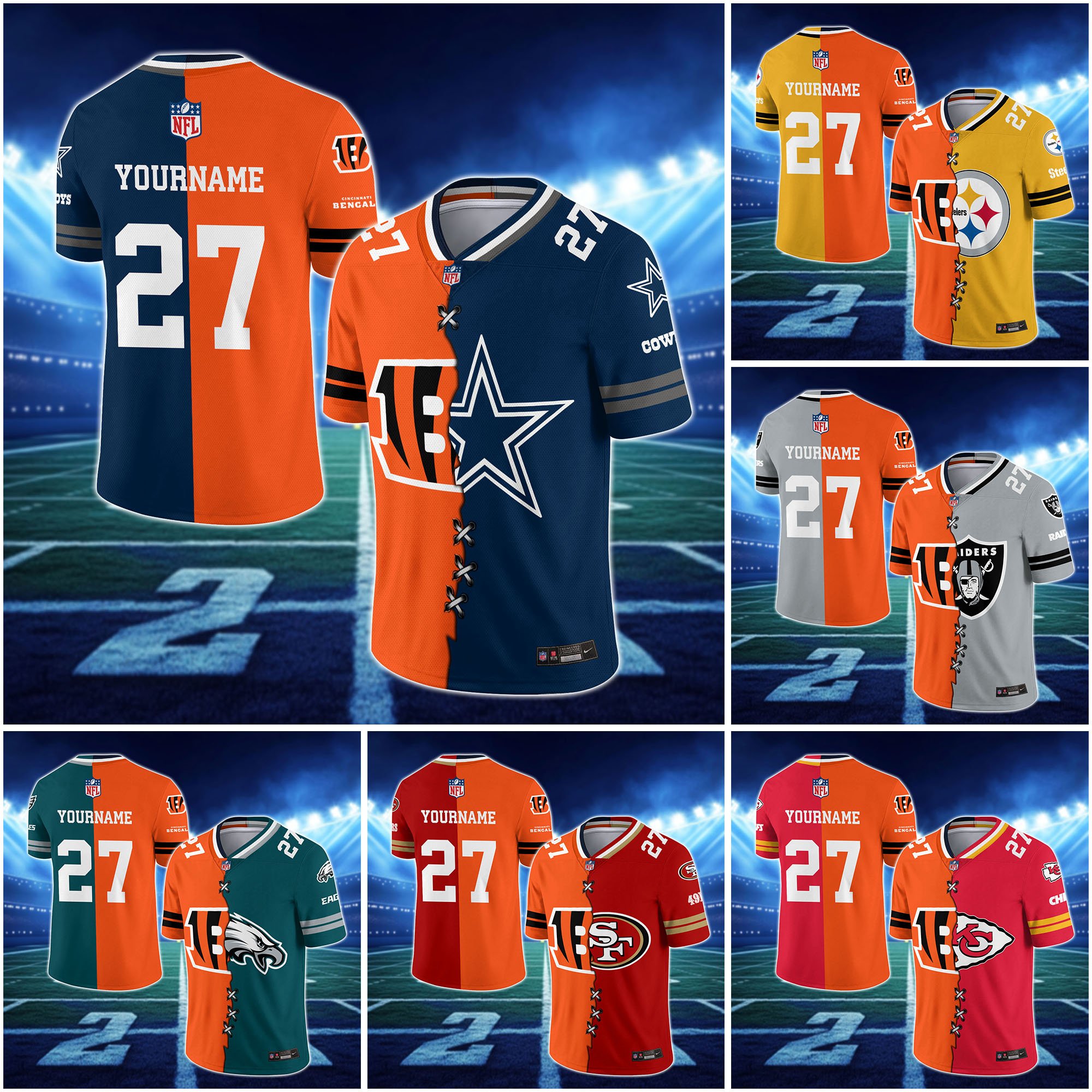 Cincinnati Bengals House Divided Vneck Football Jersey Custom Any Teams, Custom Name, Number And Team, House Divided Football Gift EHIVM-10033806N