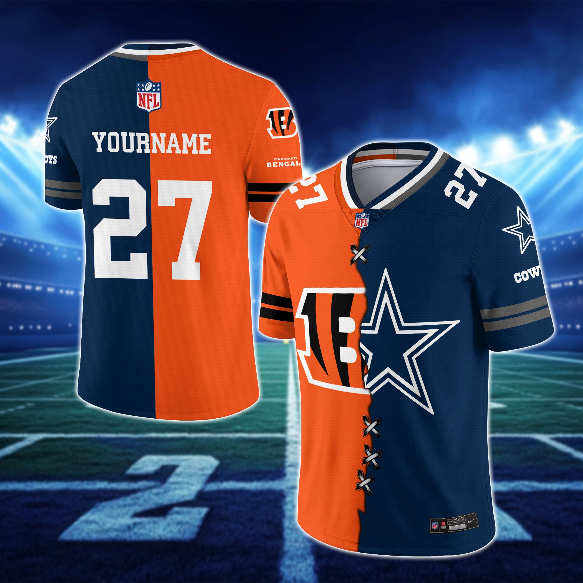 Alternative view of Cincinnati Bengals House Divided Vneck Football Jersey Custom Any Teams, Custom Name, Number And Team, House Divided Football Gift EHIVM-10033806N