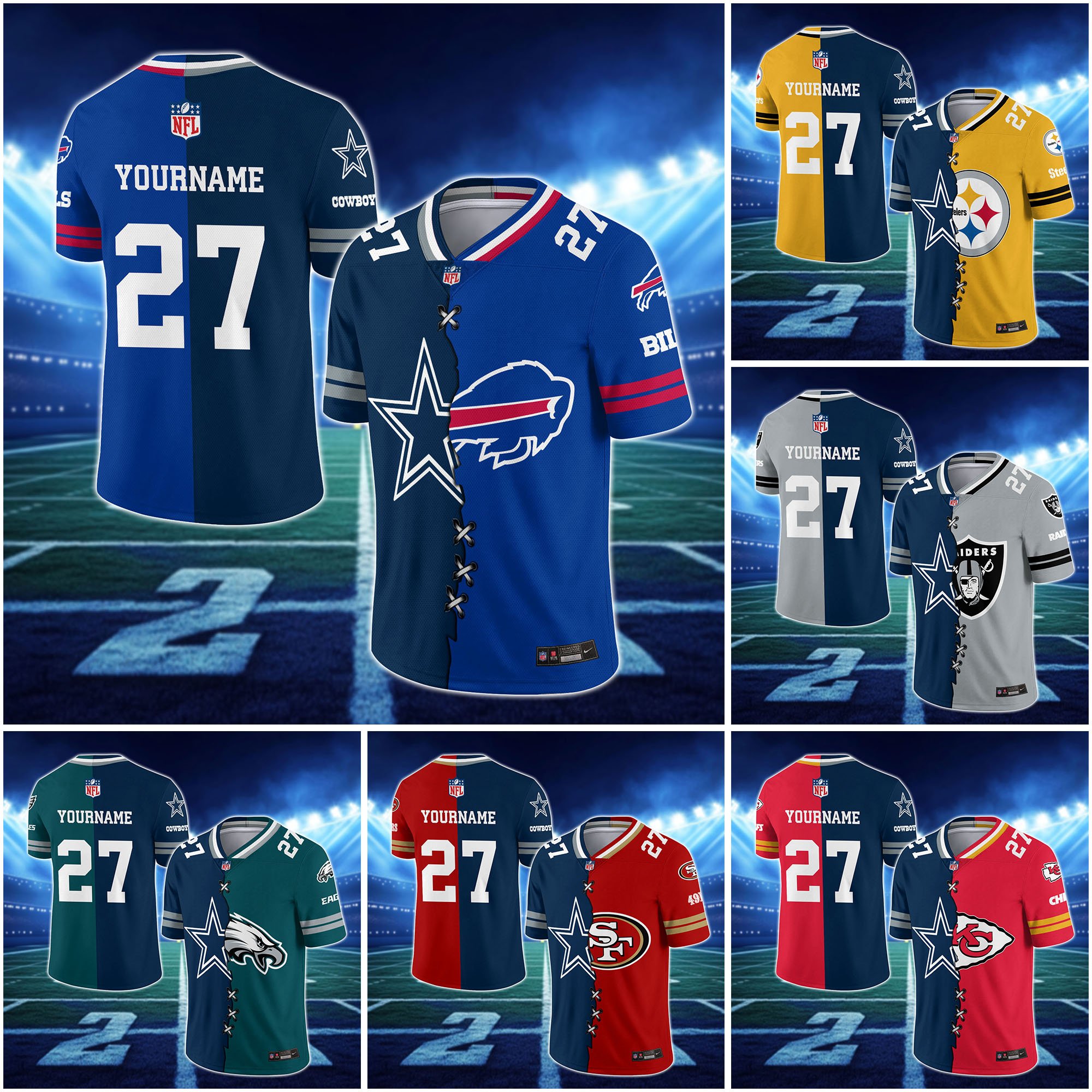 Dallas Cowboys House Divided Vneck Football Jersey Custom Any Teams, Custom Name, Number And Team, House Divided Football Gift EHIVM-10033806N