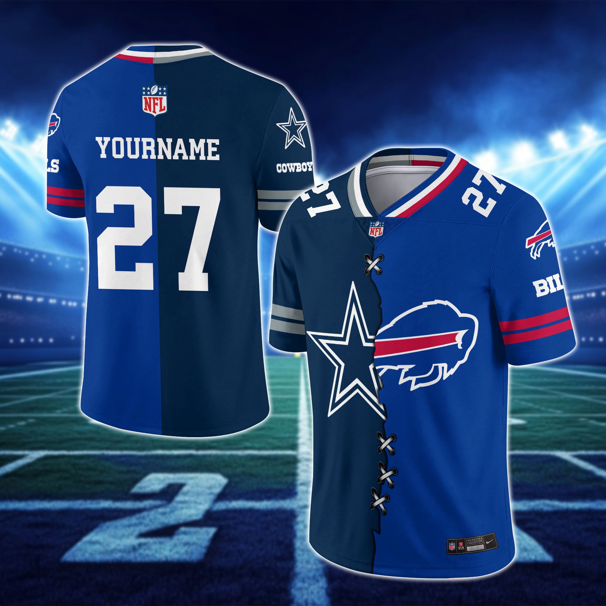 Alternative view of Dallas Cowboys House Divided Vneck Football Jersey Custom Any Teams, Custom Name, Number And Team, House Divided Football Gift EHIVM-10033806N