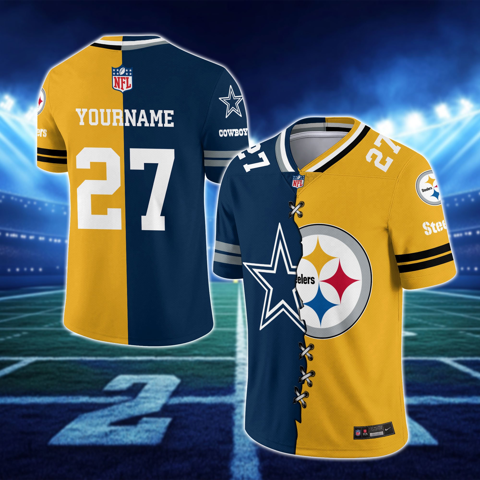 Dallas Cowboys House Divided Vneck Football Jersey Custom Any Teams, Custom Name, Number And Team, House Divided Football Gift EHIVM-10033806N - Image 3