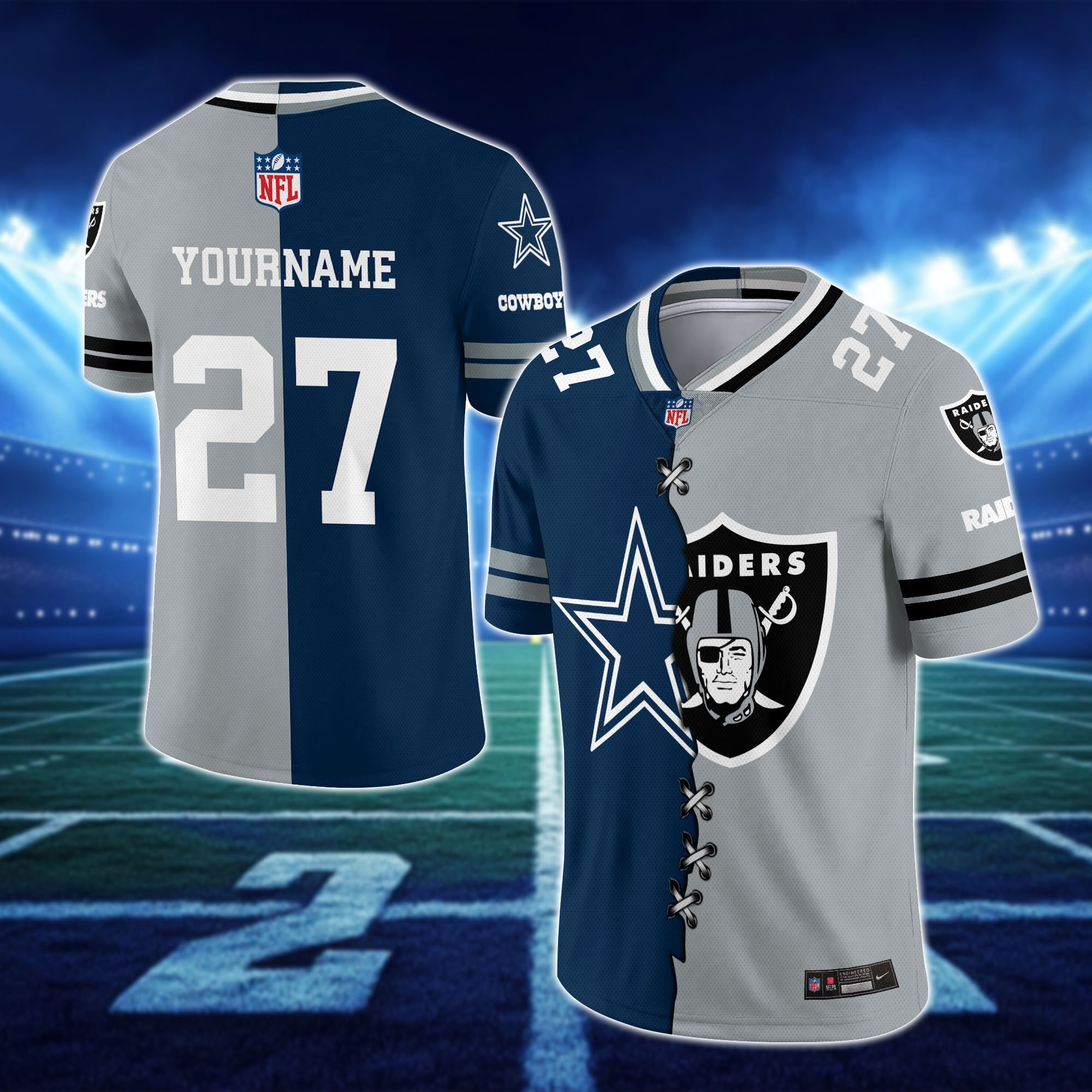 Dallas Cowboys House Divided Vneck Football Jersey Custom Any Teams, Custom Name, Number And Team, House Divided Football Gift EHIVM-10033806N - Image 4