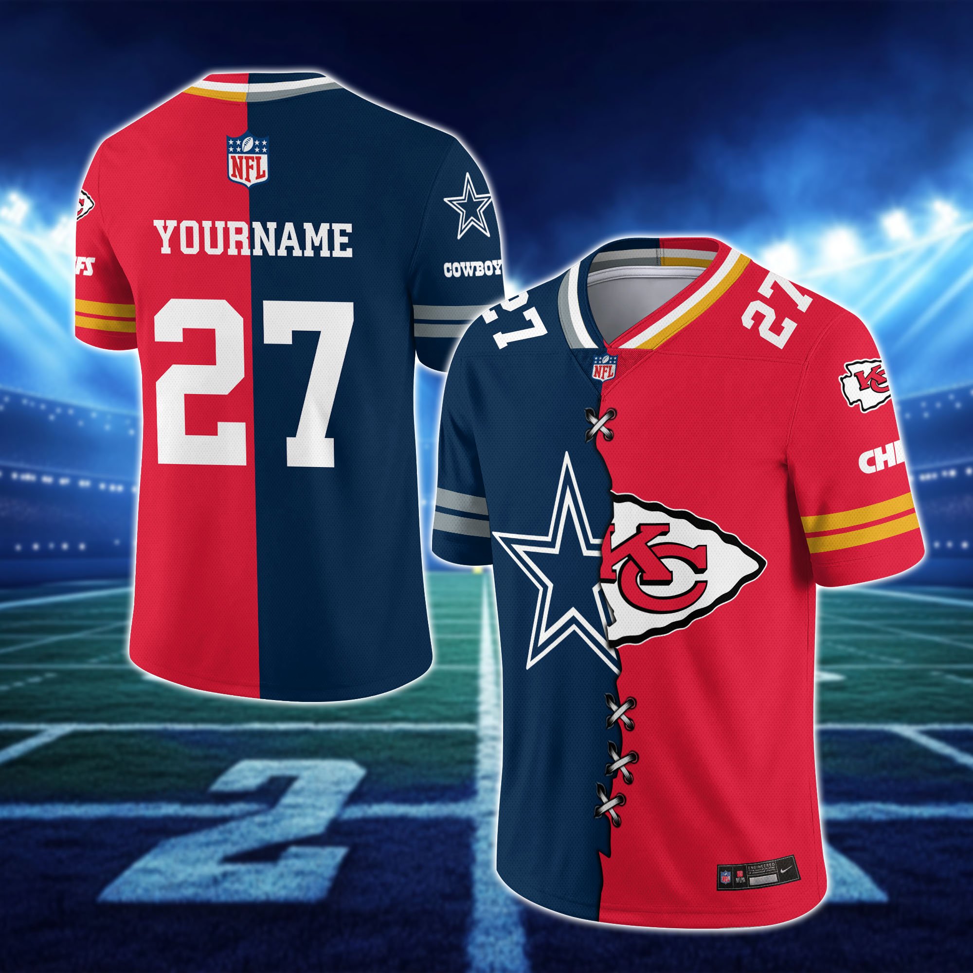 Dallas Cowboys House Divided Vneck Football Jersey Custom Any Teams, Custom Name, Number And Team, House Divided Football Gift EHIVM-10033806N - Image 5