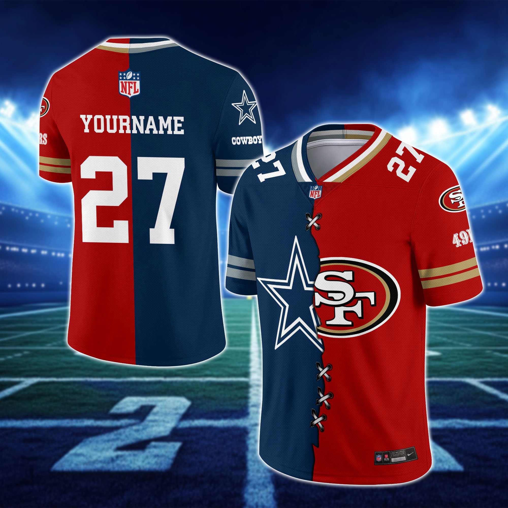 Dallas Cowboys House Divided Vneck Football Jersey Custom Any Teams, Custom Name, Number And Team, House Divided Football Gift EHIVM-10033806N - Image 6