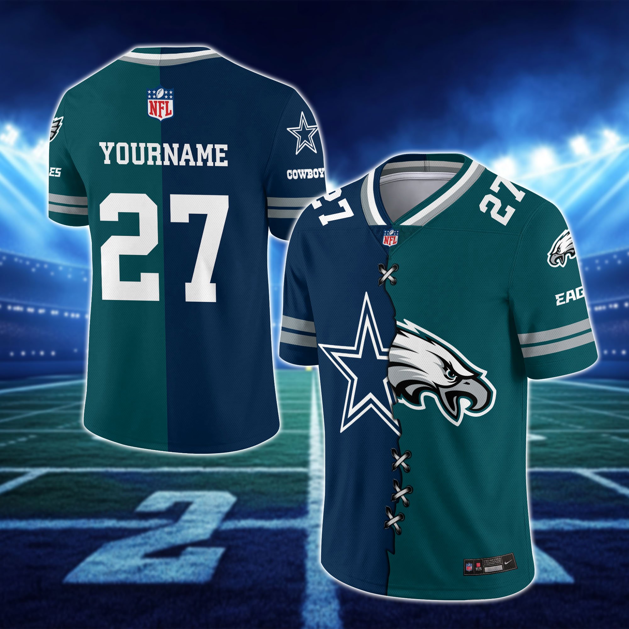 Dallas Cowboys House Divided Vneck Football Jersey Custom Any Teams, Custom Name, Number And Team, House Divided Football Gift EHIVM-10033806N - Image 7