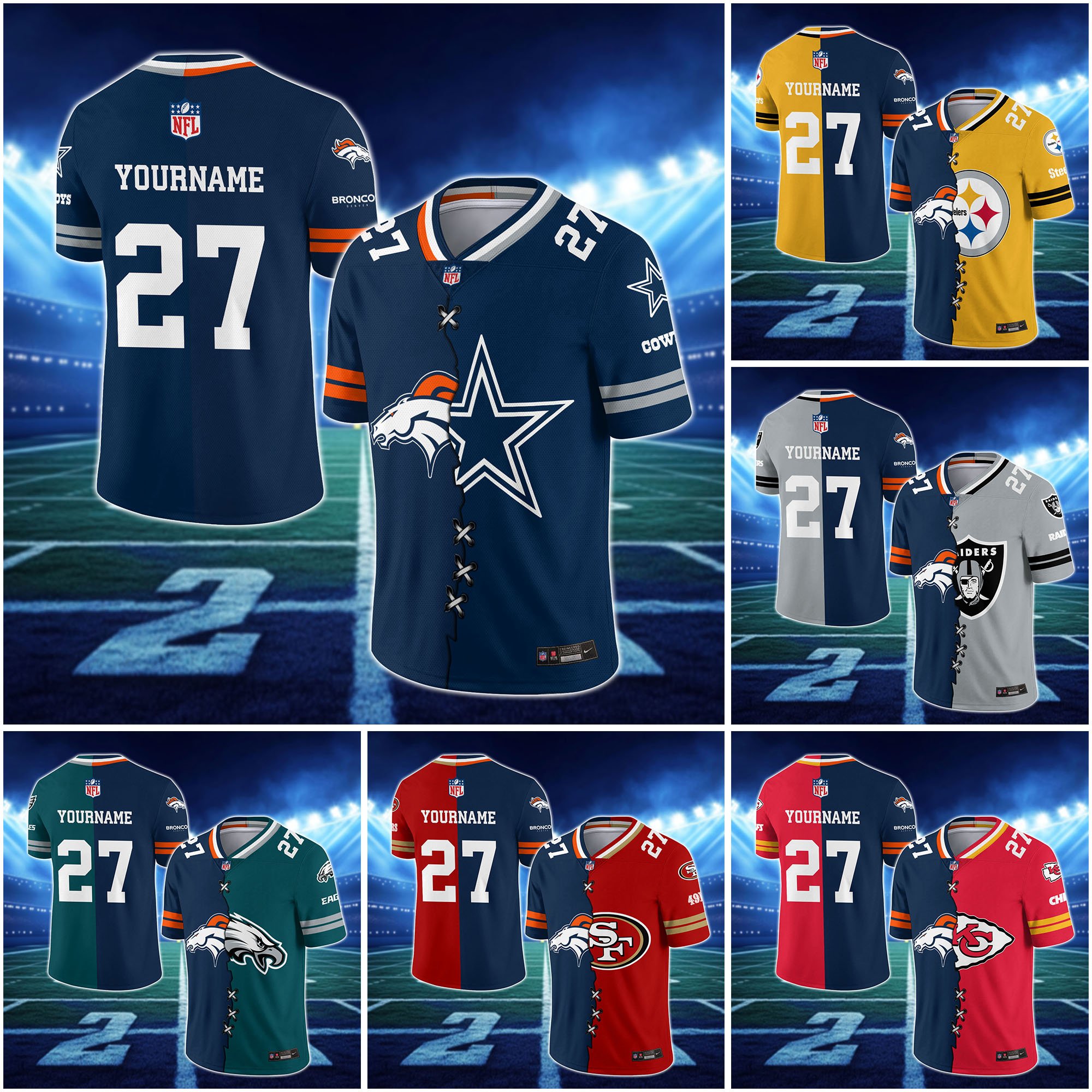 Denver Broncos House Divided Vneck Football Jersey Custom Any Teams, Custom Name, Number And Team, House Divided Football Gift EHIVM-10033806N
