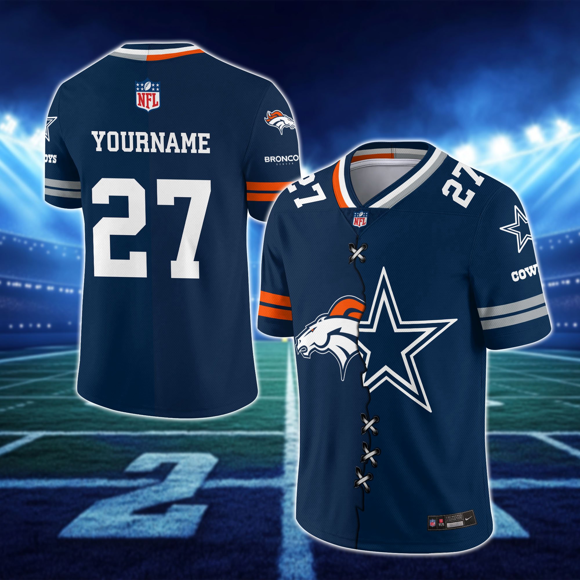 Alternative view of Denver Broncos House Divided Vneck Football Jersey Custom Any Teams, Custom Name, Number And Team, House Divided Football Gift EHIVM-10033806N