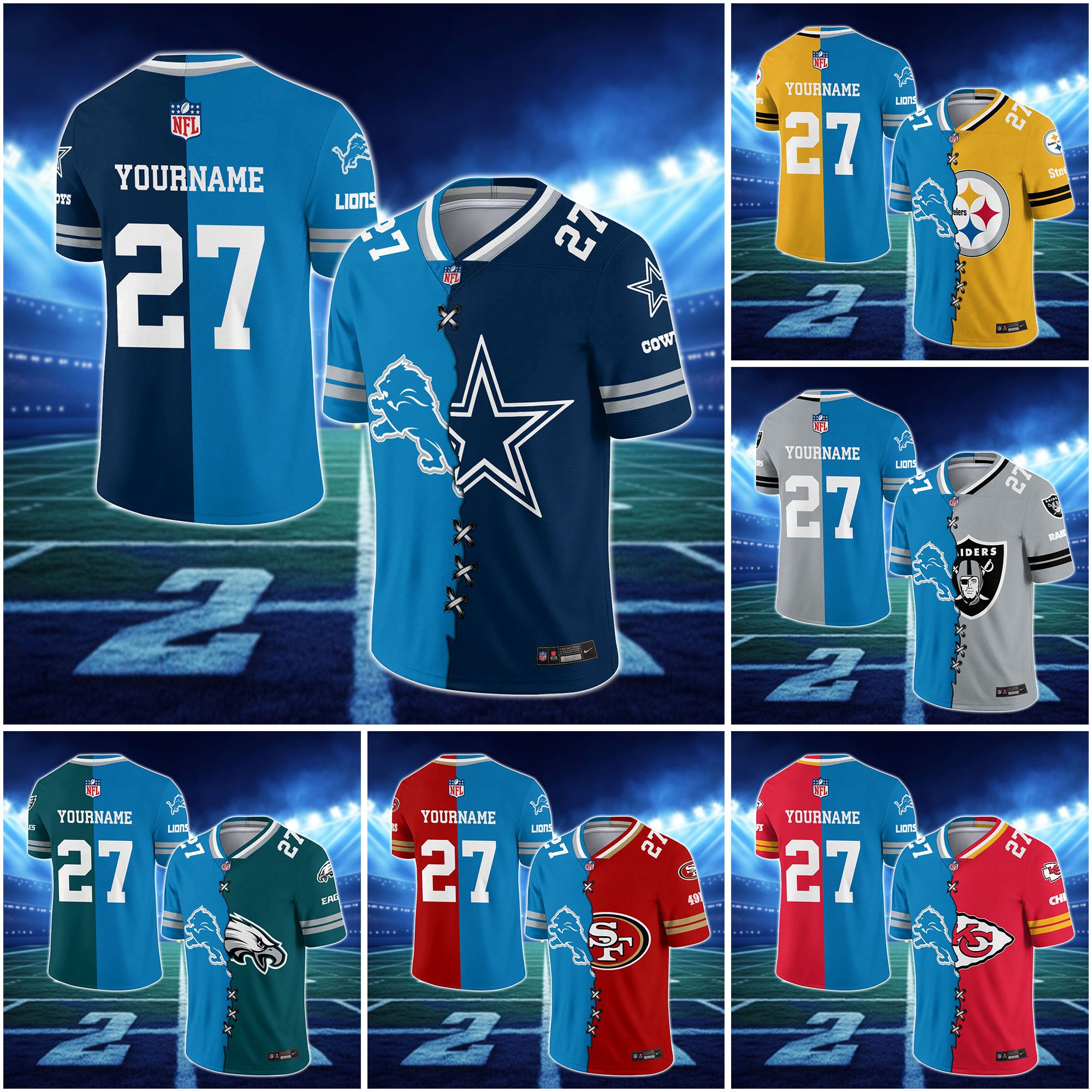 Detroit Lions House Divided Vneck Football Jersey Custom Any Teams, Custom Name, Number And Team, House Divided Football Gift EHIVM-10033806N