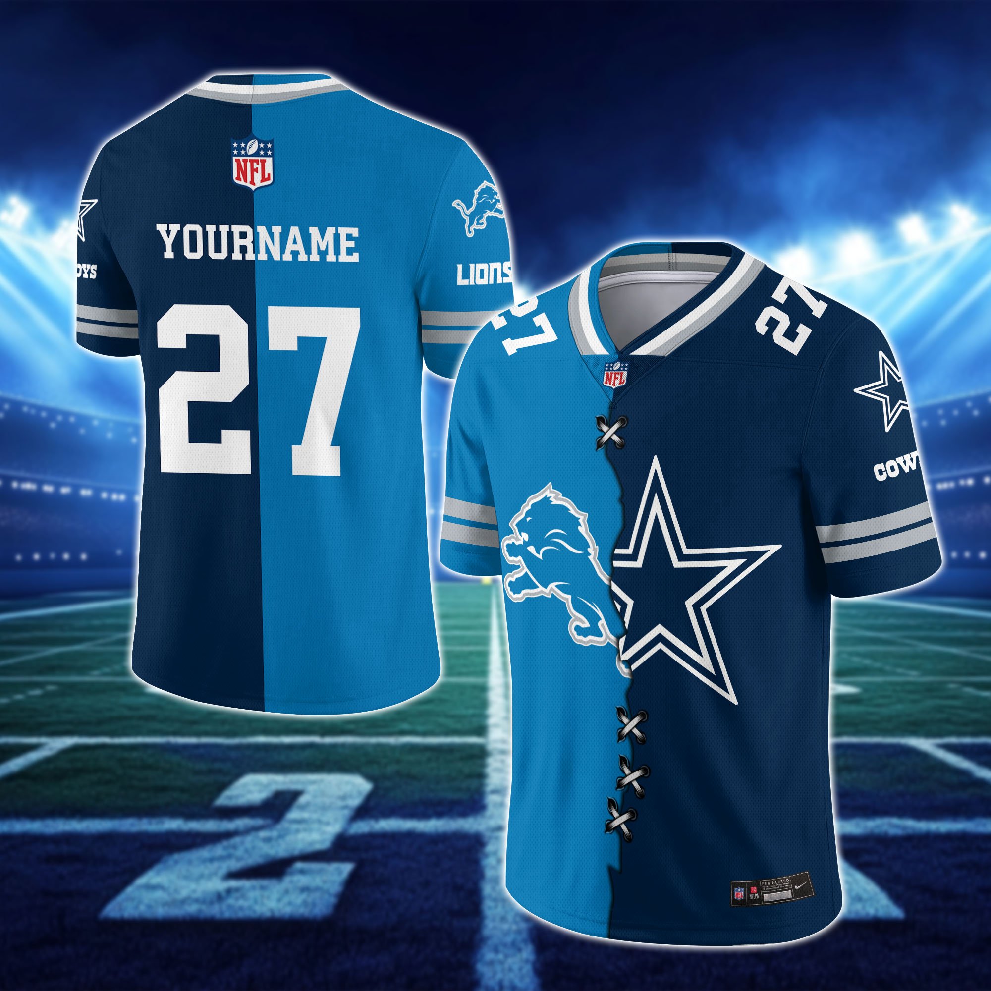 Alternative view of Detroit Lions House Divided Vneck Football Jersey Custom Any Teams, Custom Name, Number And Team, House Divided Football Gift EHIVM-10033806N
