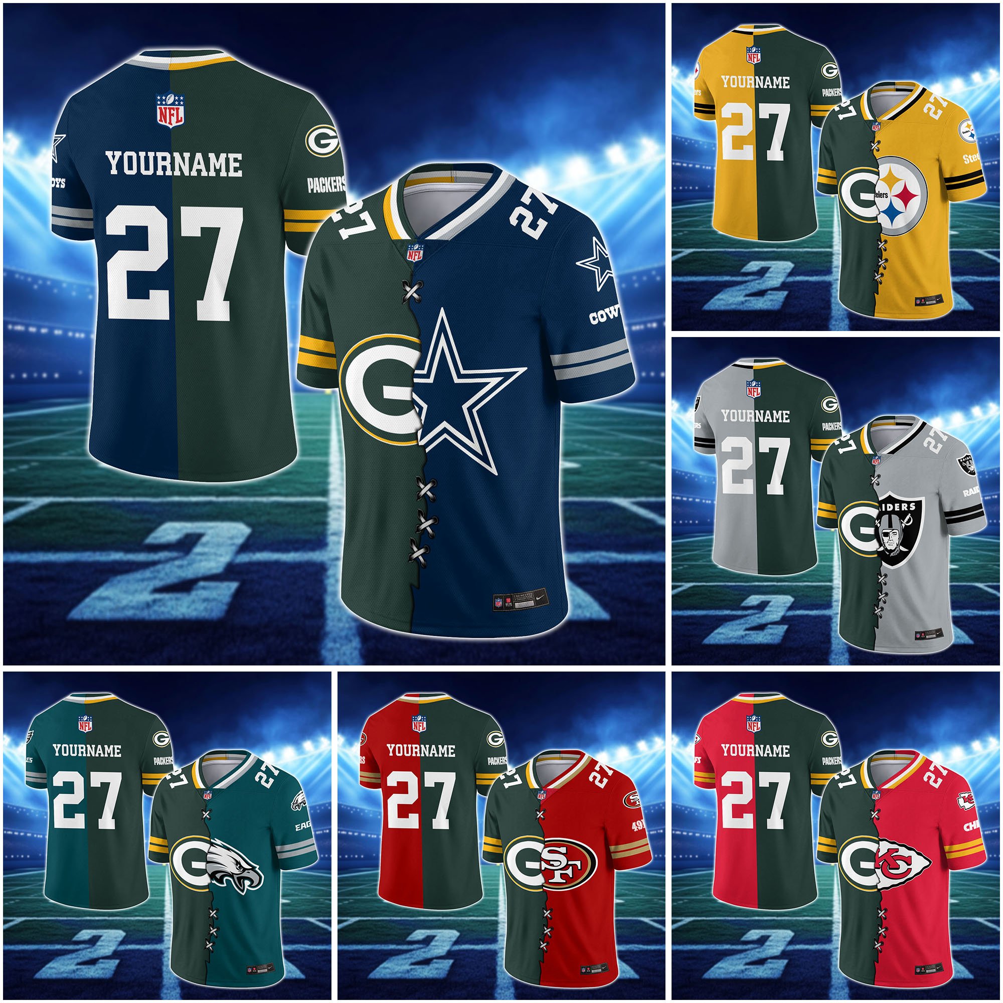 Green Bay Packers House Divided Vneck Football Jersey Custom Any Teams, Custom Name, Number And Team, House Divided Football Gift EHIVM-10033806N
