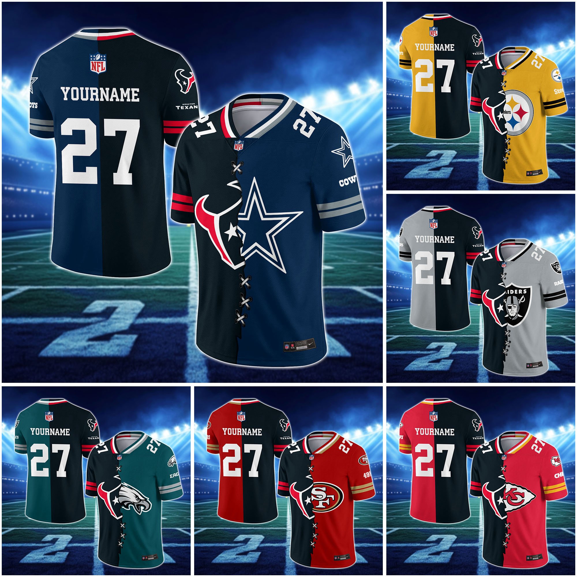 Houston Texans House Divided Vneck Football Jersey Custom Any Teams, Custom Name, Number And Team, House Divided Football Gift EHIVM-10033806N