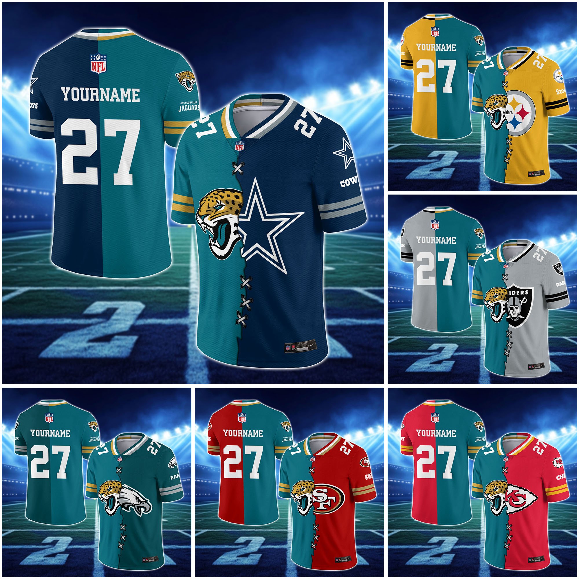 Jacksonville Jaguars House Divided Vneck Football Jersey Custom Any Teams, Custom Name, Number And Team, House Divided Football Gift EHIVM-10033806N