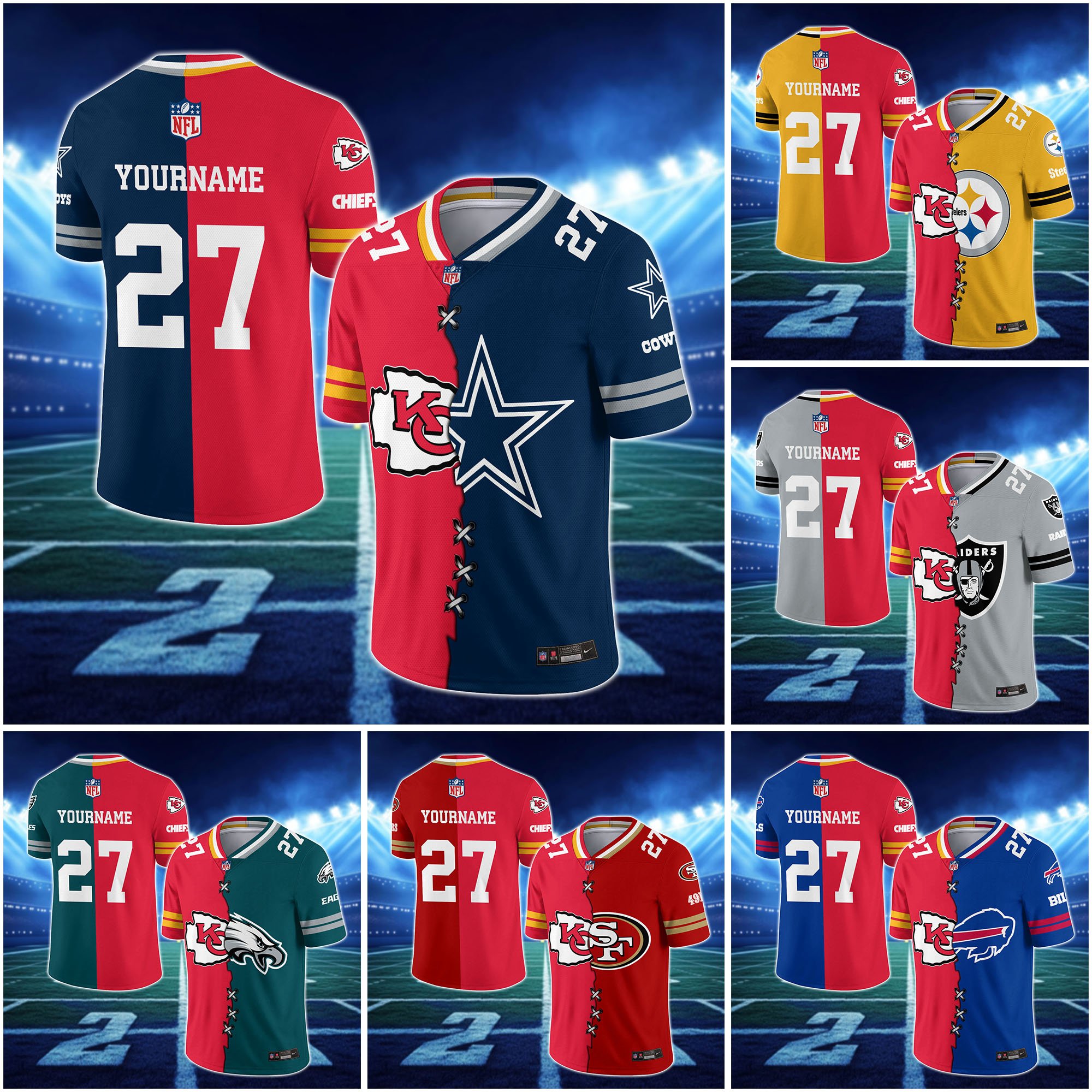 Kansas City Chiefs House Divided Vneck Football Jersey Custom Any Teams, Custom Name, Number And Team, House Divided Football Gift EHIVM-10033806N
