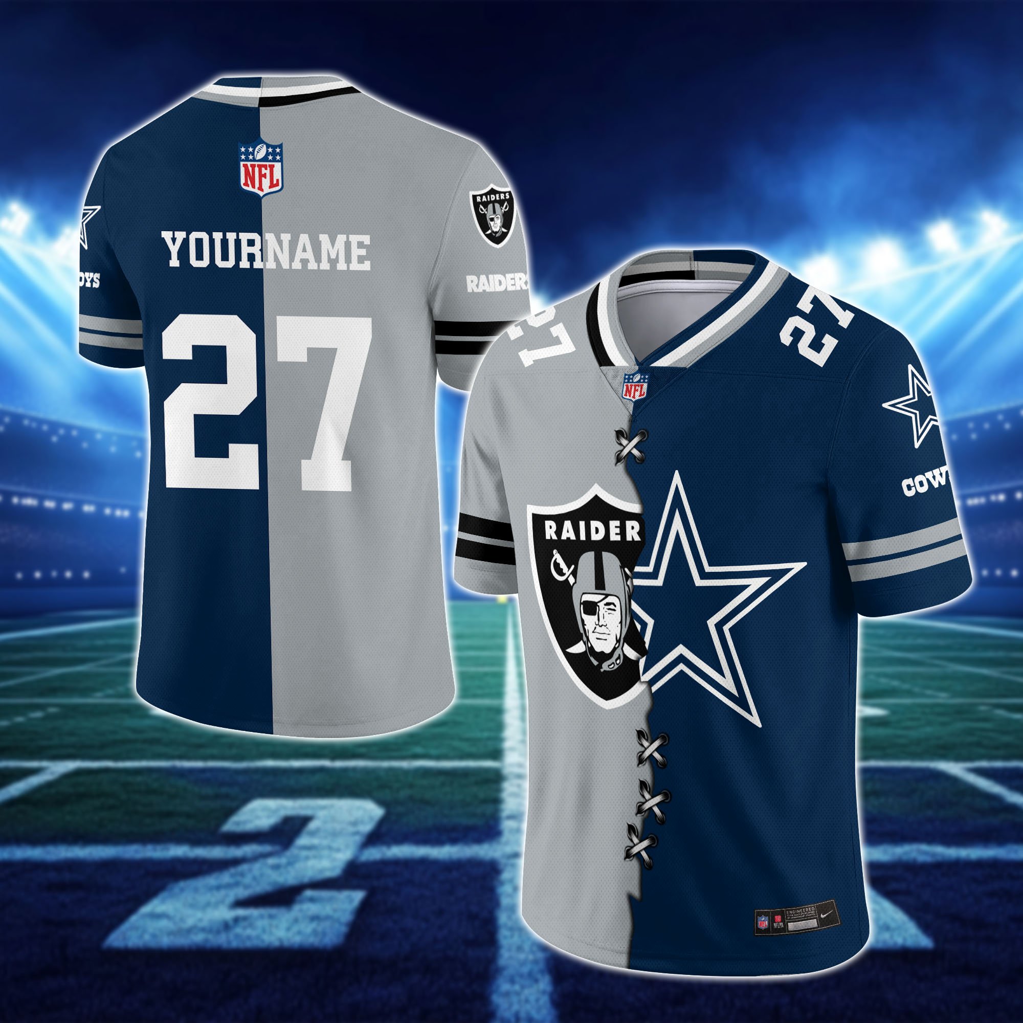 Alternative view of Las Vegas Raiders House Divided Vneck Football Jersey Custom Any Teams, Custom Name, Number And Team, House Divided Football Gift EHIVM-10033806N