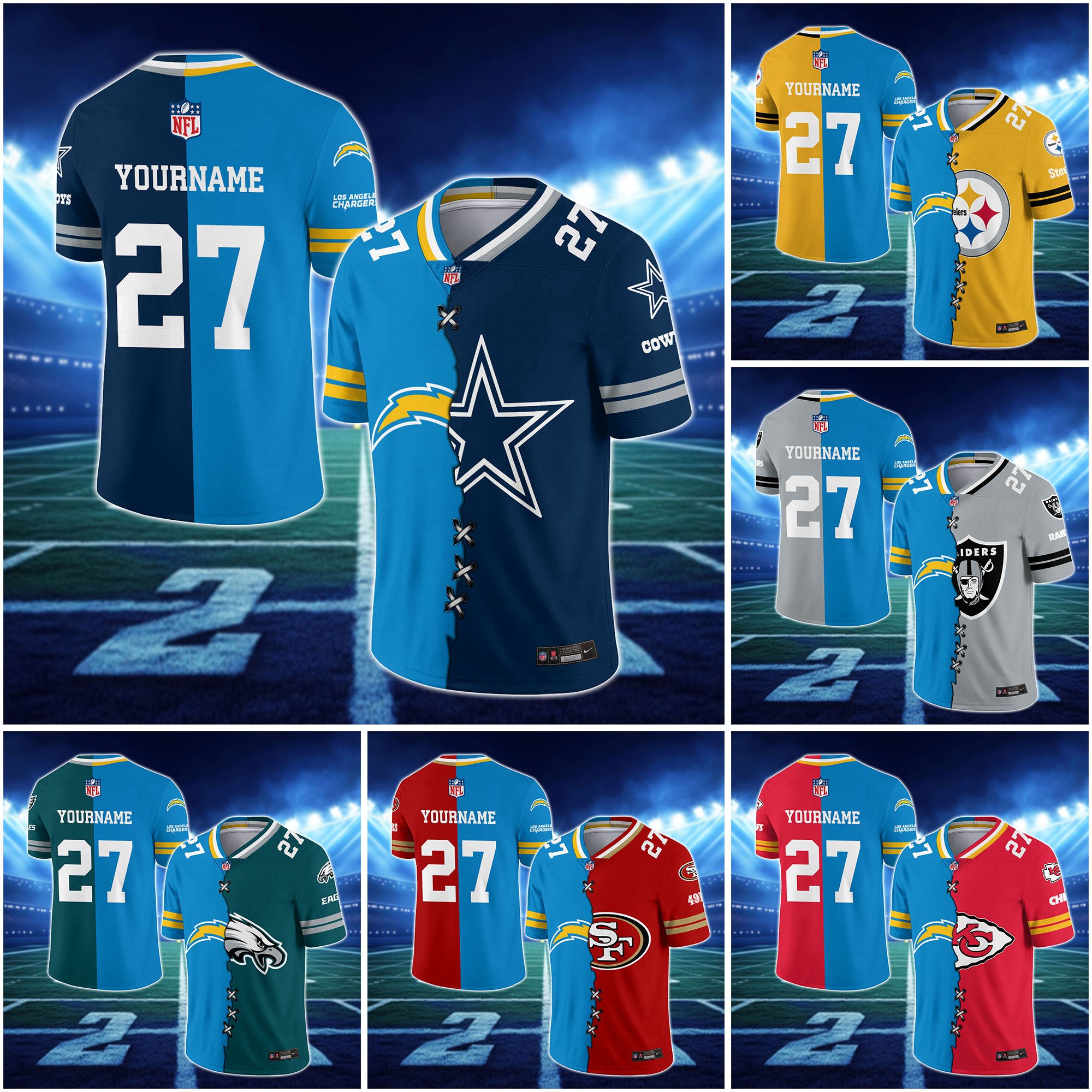 Los Angeles Chargers House Divided Vneck Football Jersey Custom Any Teams, Custom Name, Number And Team, House Divided Football Gift EHIVM-10033806N