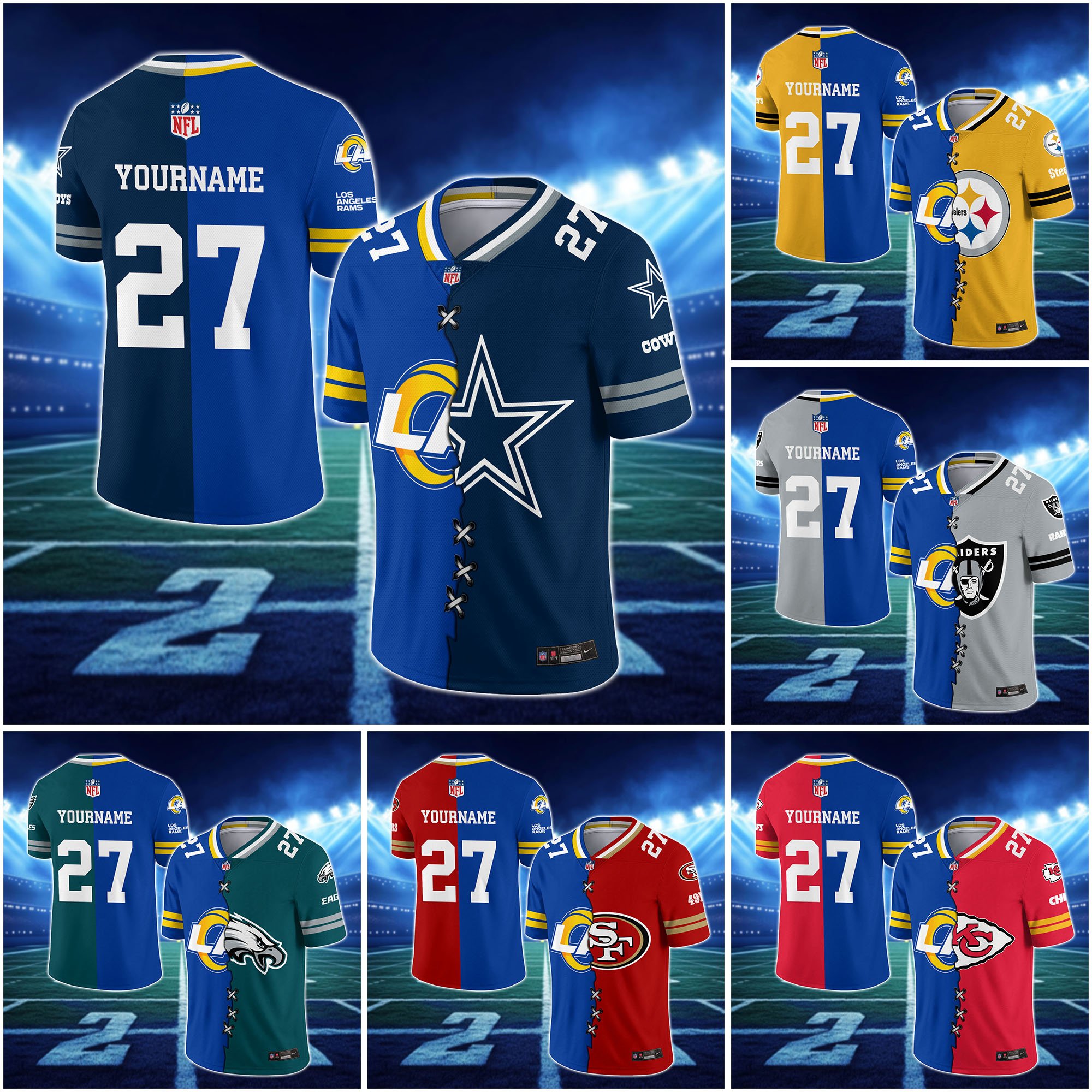 Los Angeles Rams House Divided Vneck Football Jersey Custom Any Teams, Custom Name, Number And Team, House Divided Football Gift EHIVM-10033806N