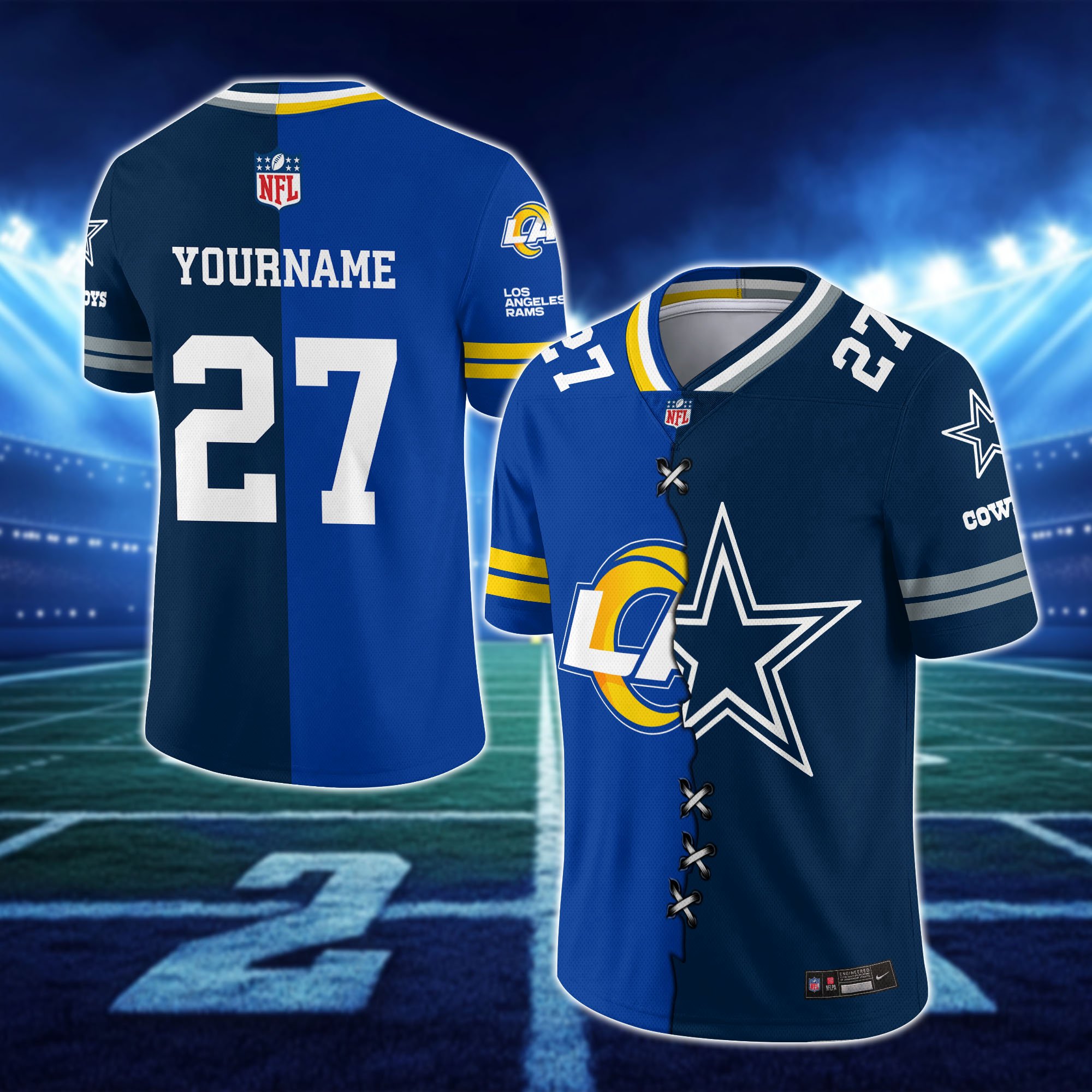 Alternative view of Los Angeles Rams House Divided Vneck Football Jersey Custom Any Teams, Custom Name, Number And Team, House Divided Football Gift EHIVM-10033806N