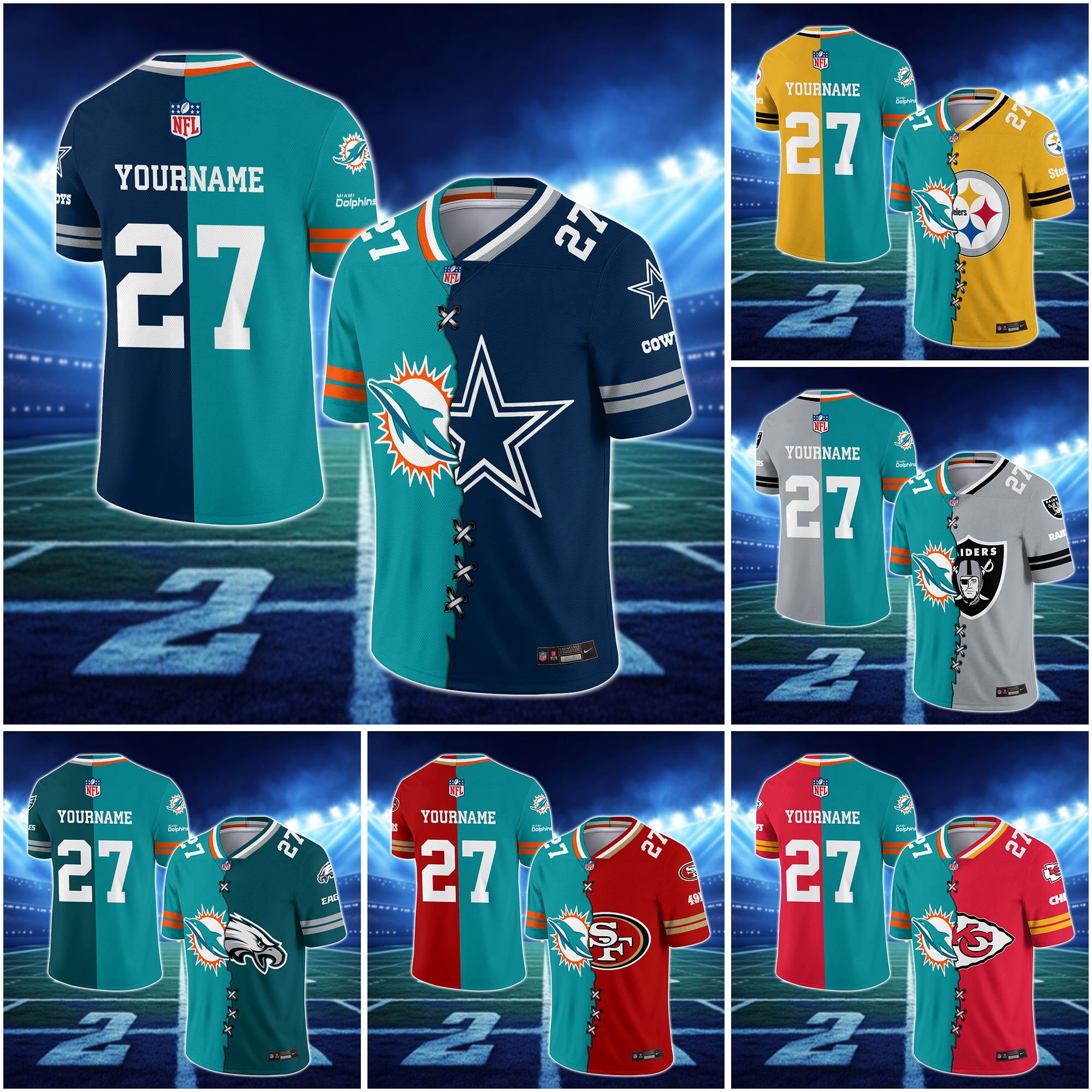 Miami Dolphins House Divided Vneck Football Jersey Custom Any Teams, Custom Name, Number And Team, House Divided Football Gift EHIVM-10033806N