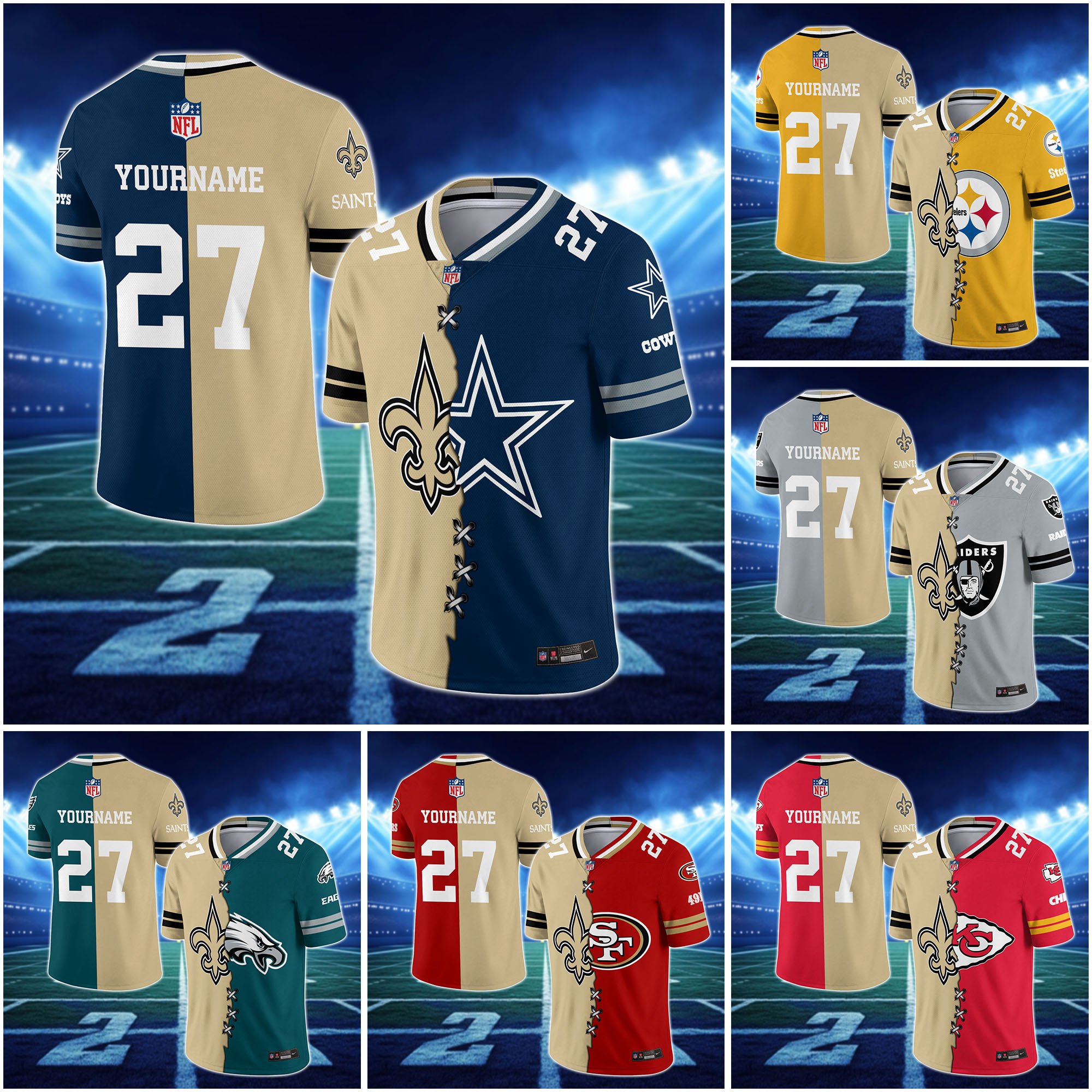 New Orleans Saints House Divided Vneck Football Jersey Custom Any Teams, Custom Name, Number And Team, House Divided Football Gift EHIVM-10033806N