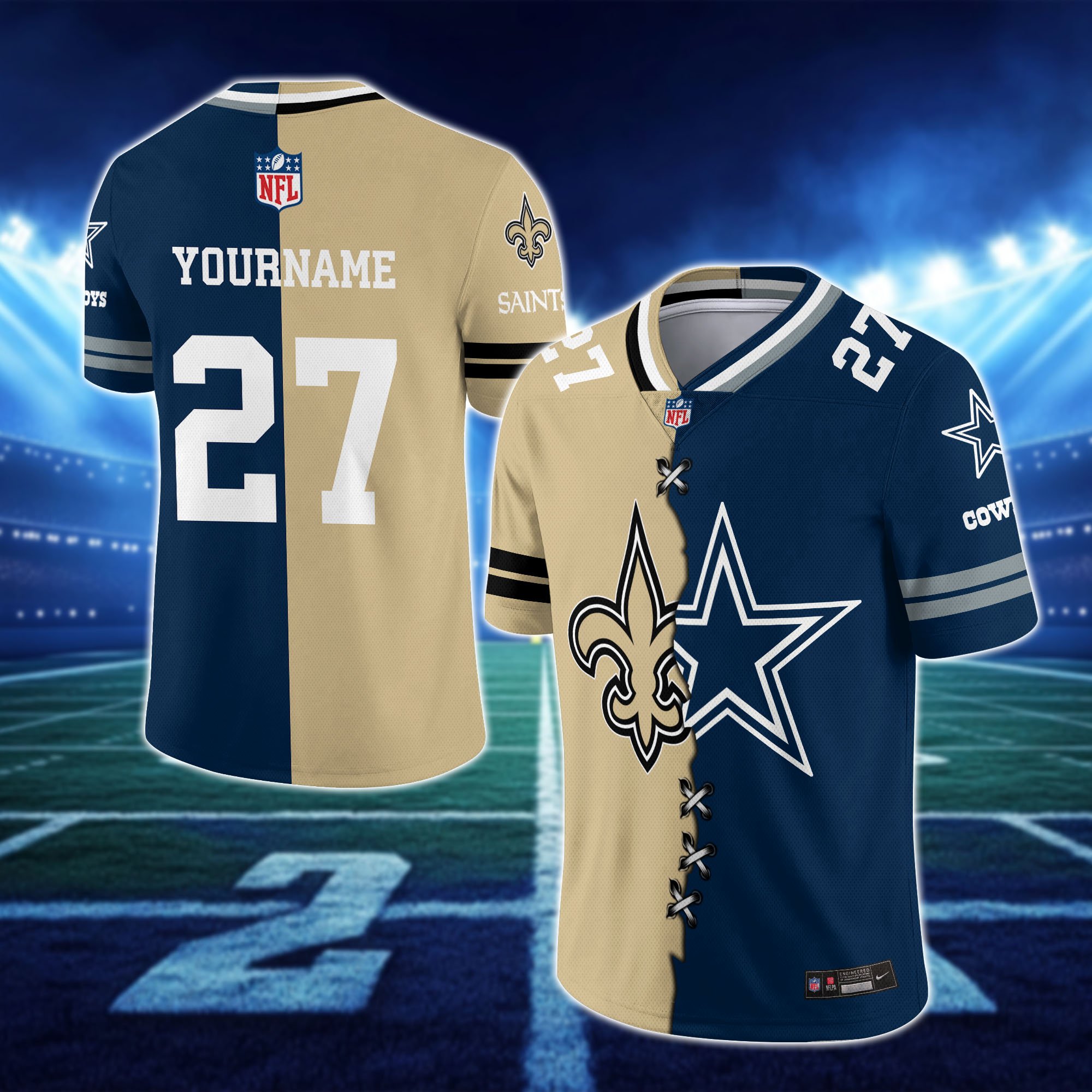 Alternative view of New Orleans Saints House Divided Vneck Football Jersey Custom Any Teams, Custom Name, Number And Team, House Divided Football Gift EHIVM-10033806N