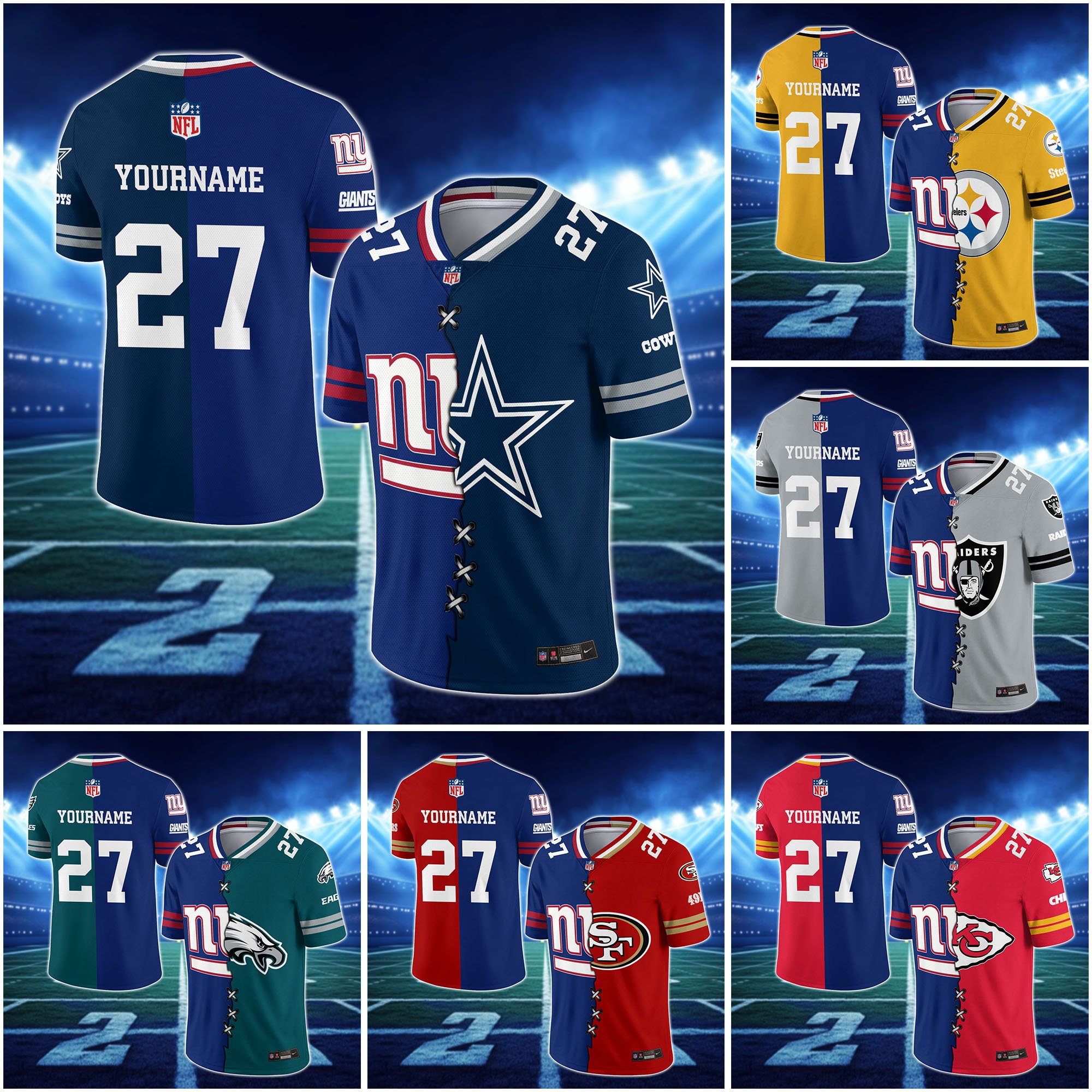 New York Giants House Divided Vneck Football Jersey Custom Any Teams, Custom Name, Number And Team, House Divided Football Gift EHIVM-10033806N